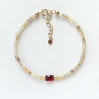Tiny Zircon Bracelet Dainty Garnet Gemstone Beaded Bracelet Sparkly Crystal Jewelry Minimalist January Birthstone Birthday Gift for Women