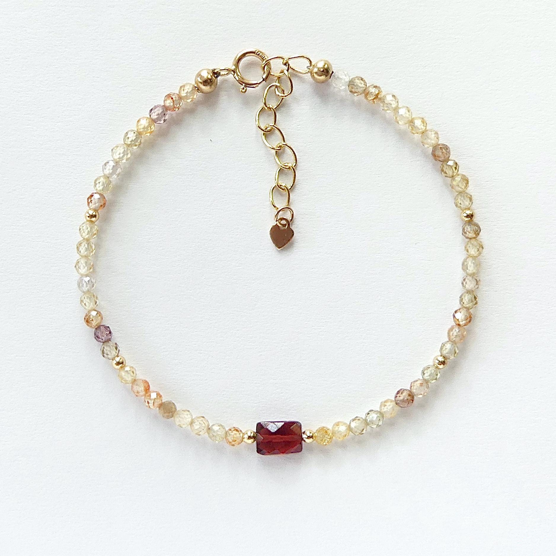 Tiny Zircon Bracelet Dainty Garnet Gemstone Beaded Bracelet Sparkly Crystal Jewelry Minimalist January Birthstone Birthday Gift for Women