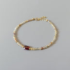 Tiny Zircon Bracelet Dainty Garnet Gemstone Beaded Bracelet Sparkly Crystal Jewelry Minimalist January Birthstone Birthday Gift for Women