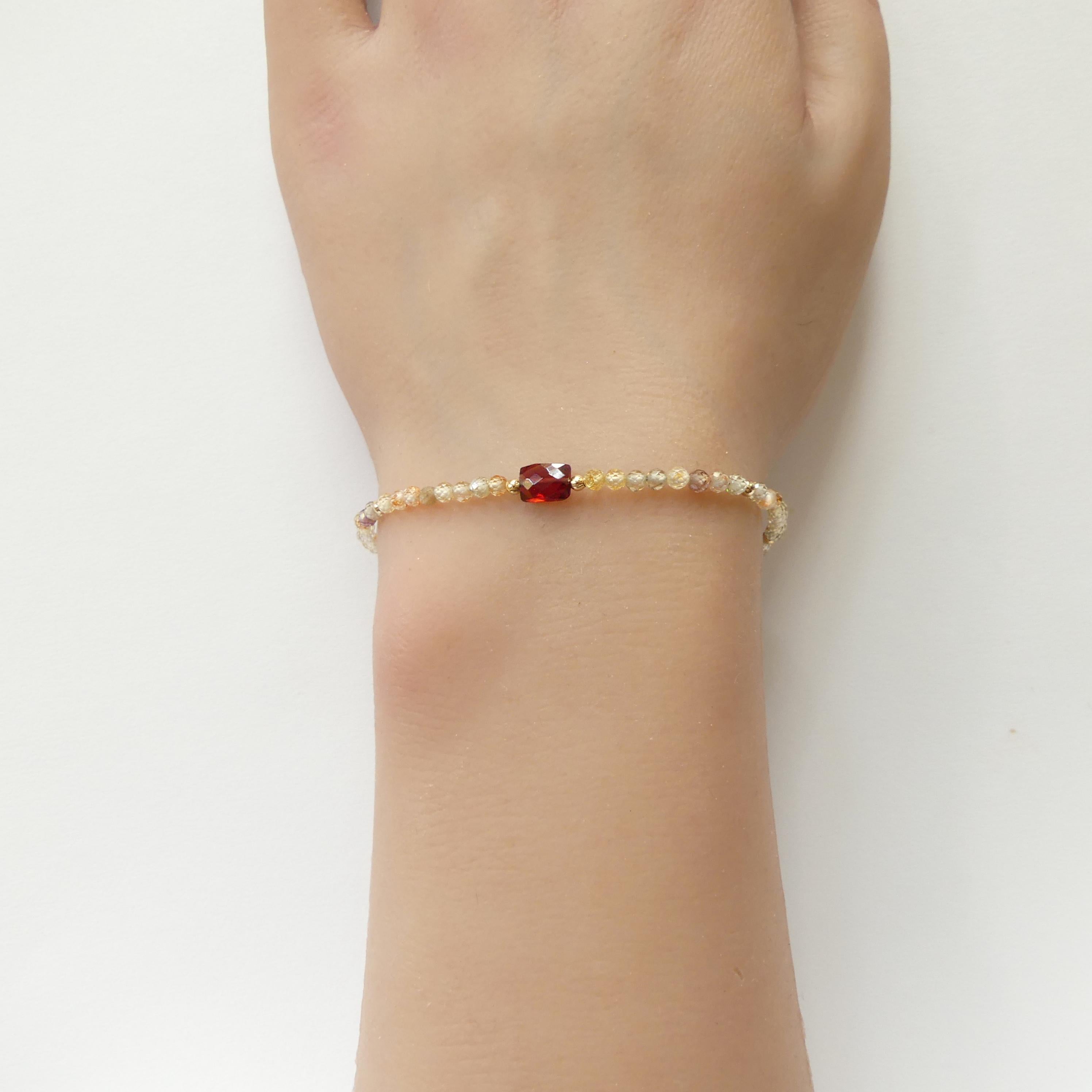 Tiny Zircon Bracelet Dainty Garnet Gemstone Beaded Bracelet Sparkly Crystal Jewelry Minimalist January Birthstone Birthday Gift for Women