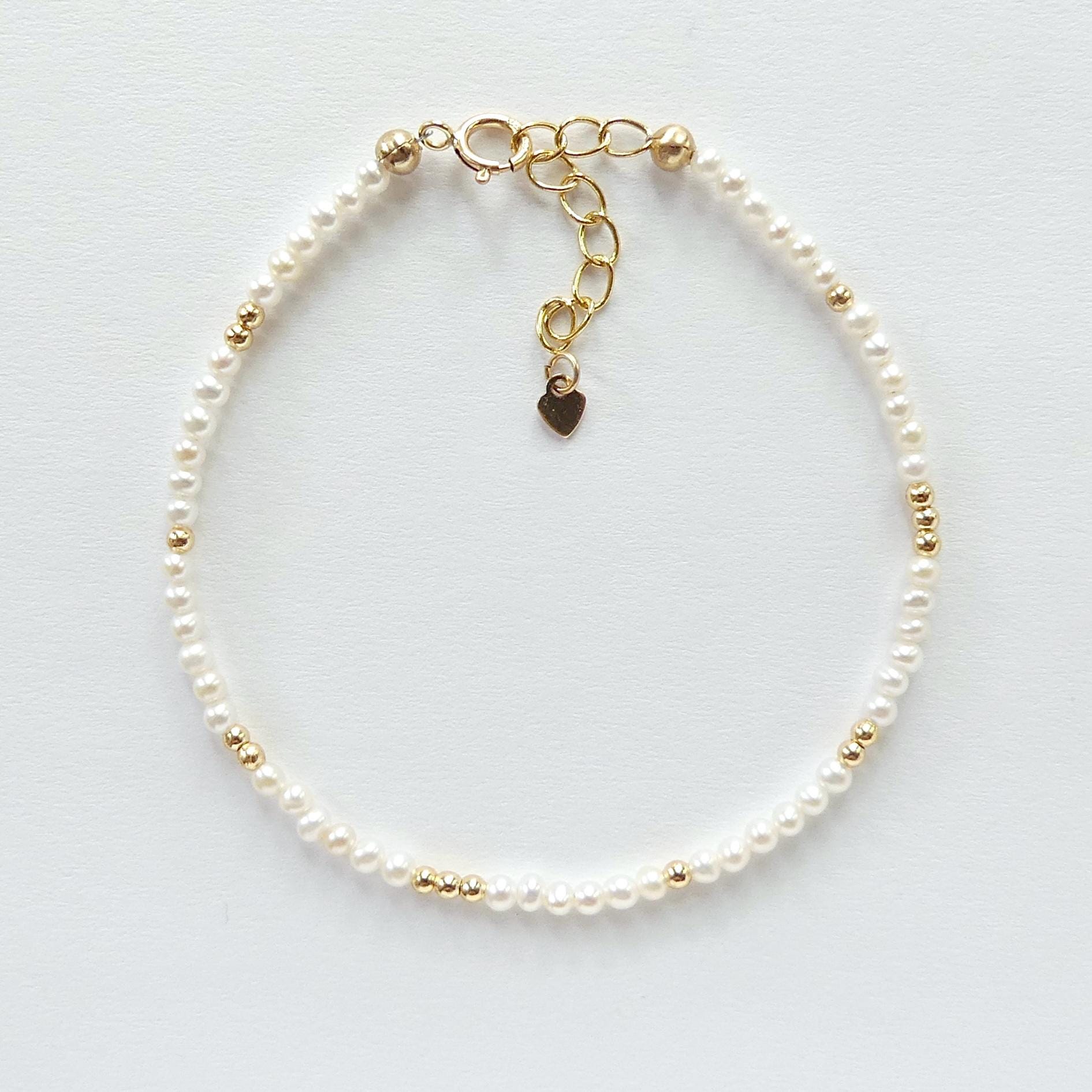Tiny Pearl Bracelet Dainty Natural Micro Pearl Minimalist Jewelry Freshwater Pearls June Birthstone Birthday Gift 30th Anniversary Wife Mom