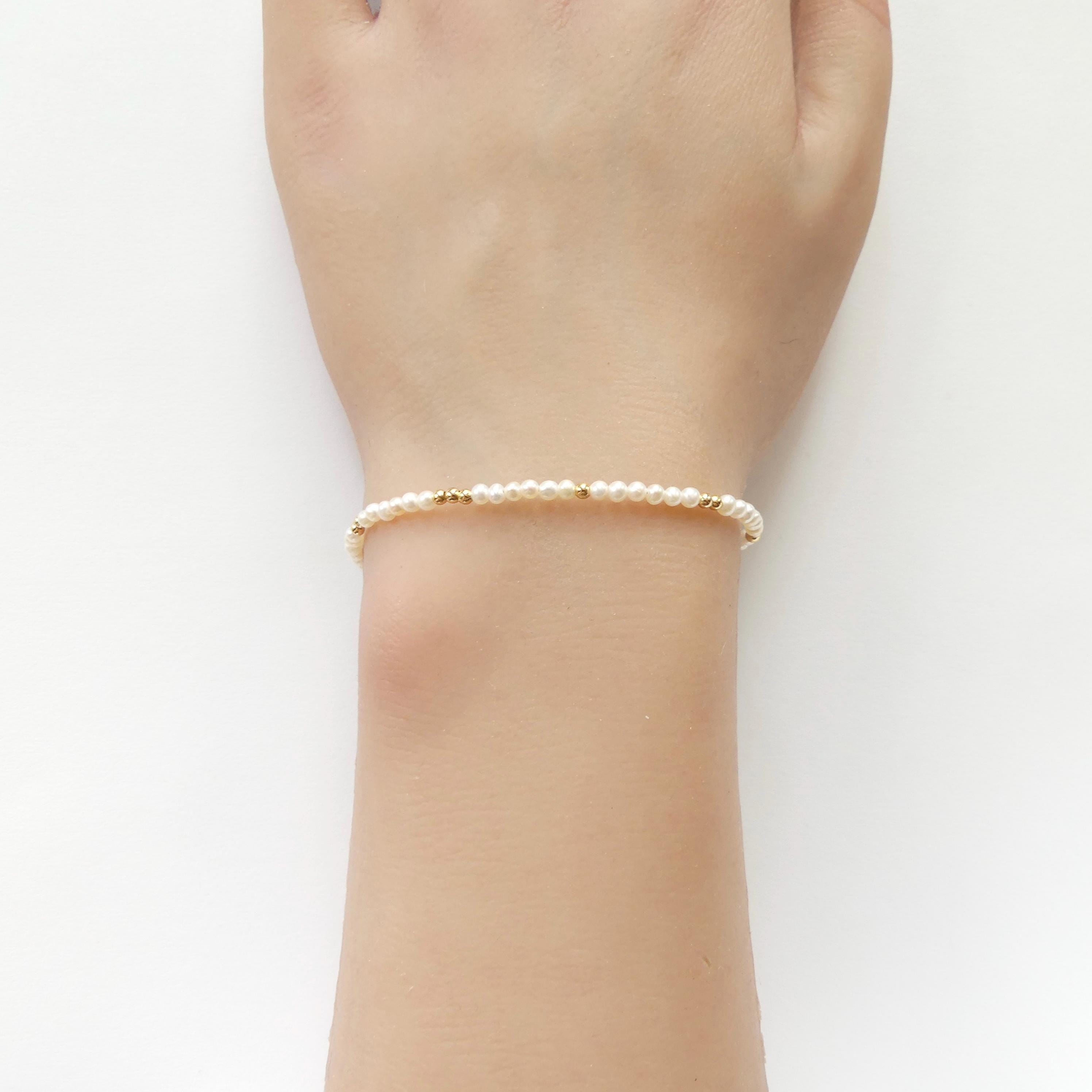 Tiny Pearl Bracelet Dainty Natural Micro Pearl Minimalist Jewelry Freshwater Pearls June Birthstone Birthday Gift 30th Anniversary Wife Mom