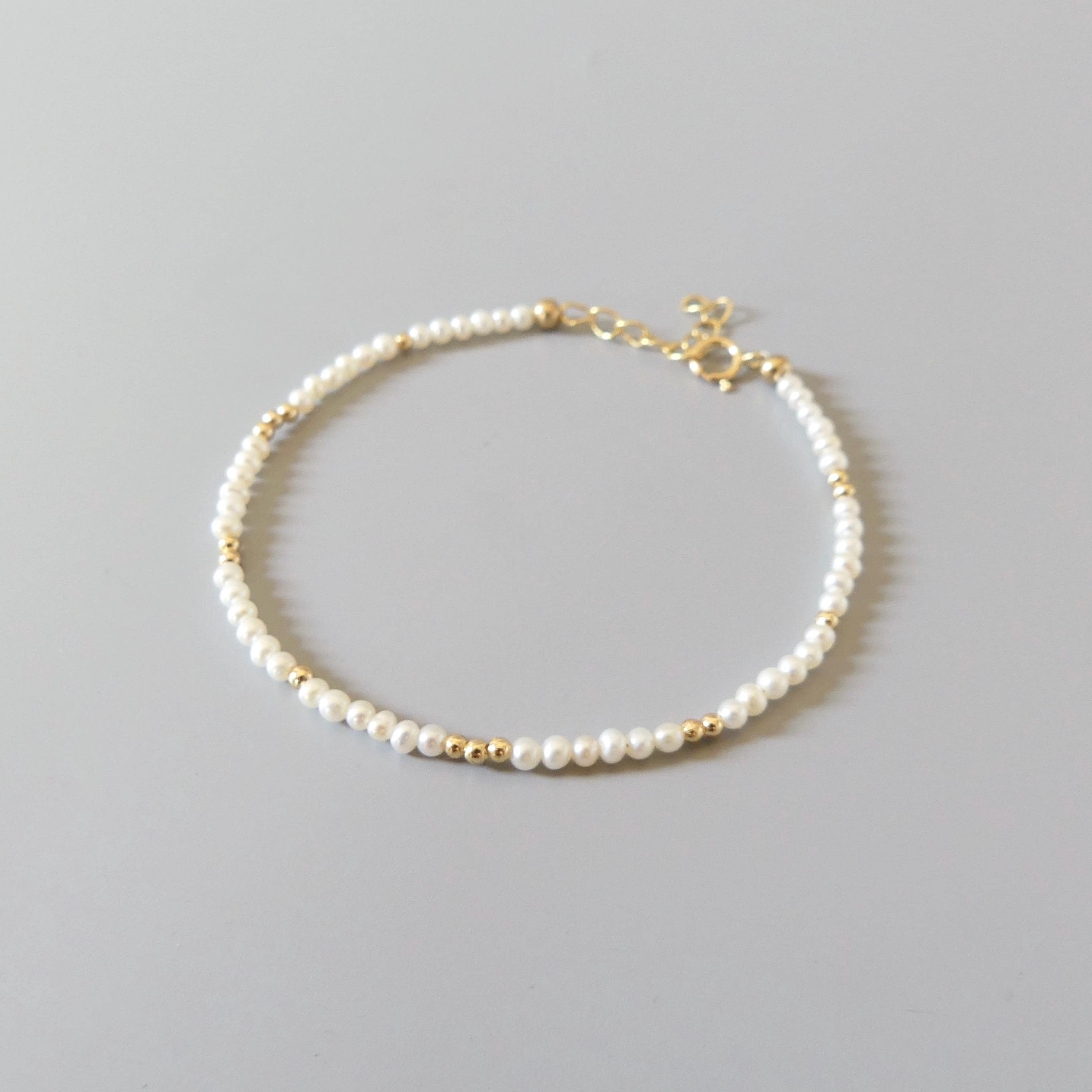 Tiny Pearl Bracelet Dainty Natural Micro Pearl Minimalist Jewelry Freshwater Pearls June Birthstone Birthday Gift 30th Anniversary Wife Mom