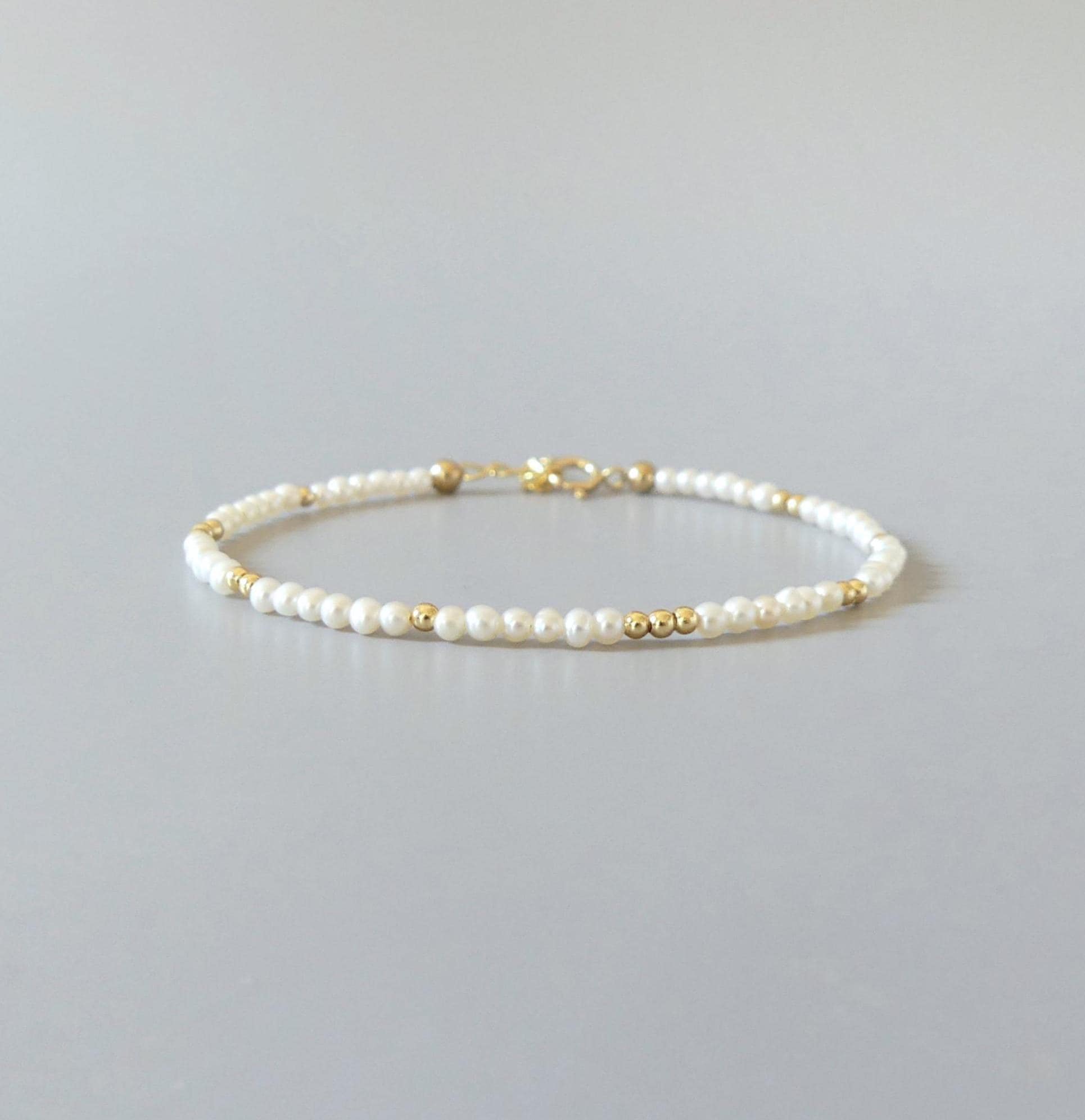 Tiny Pearl Bracelet Dainty Natural Micro Pearl Minimalist Jewelry Freshwater Pearls June Birthstone Birthday Gift 30th Anniversary Wife Mom