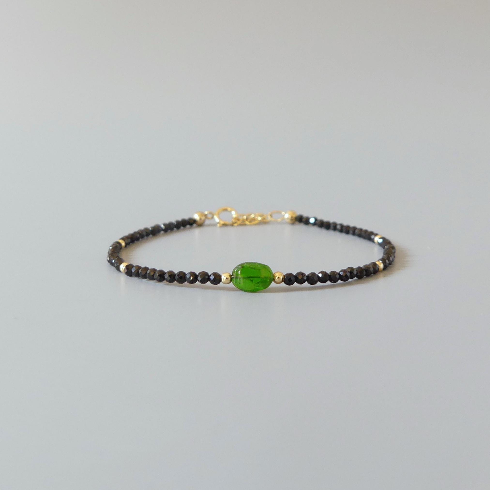 Tiny Black Spinel Bracelet Dainty Diopside Gemstone Beaded Bracelet Sparkly Black Crystal Jewelry Minimalist Birthday Gift for Women