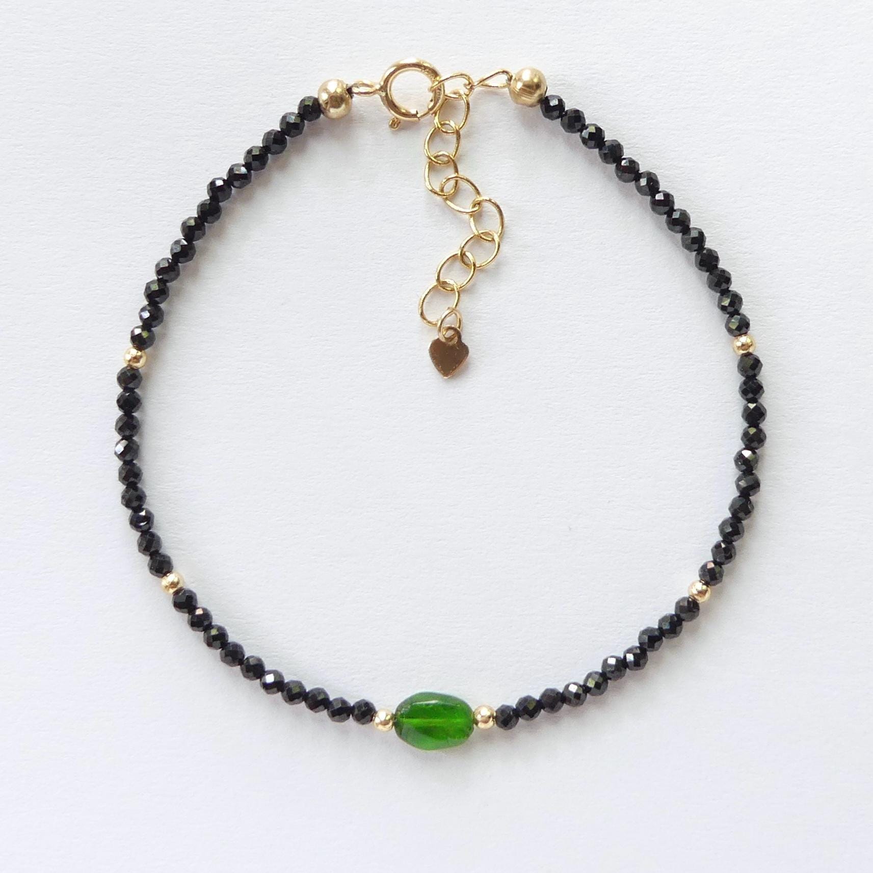 Tiny Black Spinel Bracelet Dainty Diopside Gemstone Beaded Bracelet Sparkly Black Crystal Jewelry Minimalist Birthday Gift for Women