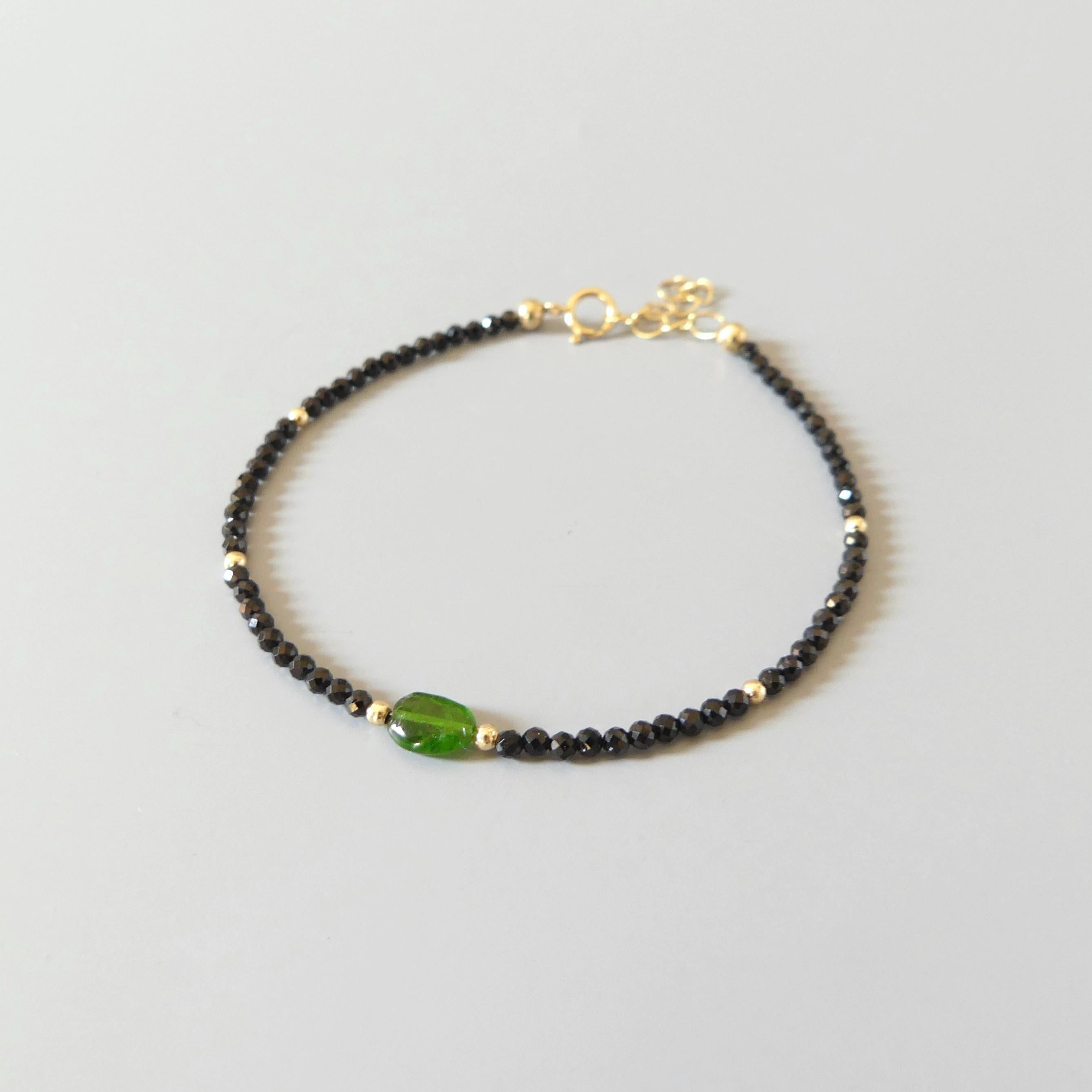 Tiny Black Spinel Bracelet Dainty Diopside Gemstone Beaded Bracelet Sparkly Black Crystal Jewelry Minimalist Birthday Gift for Women