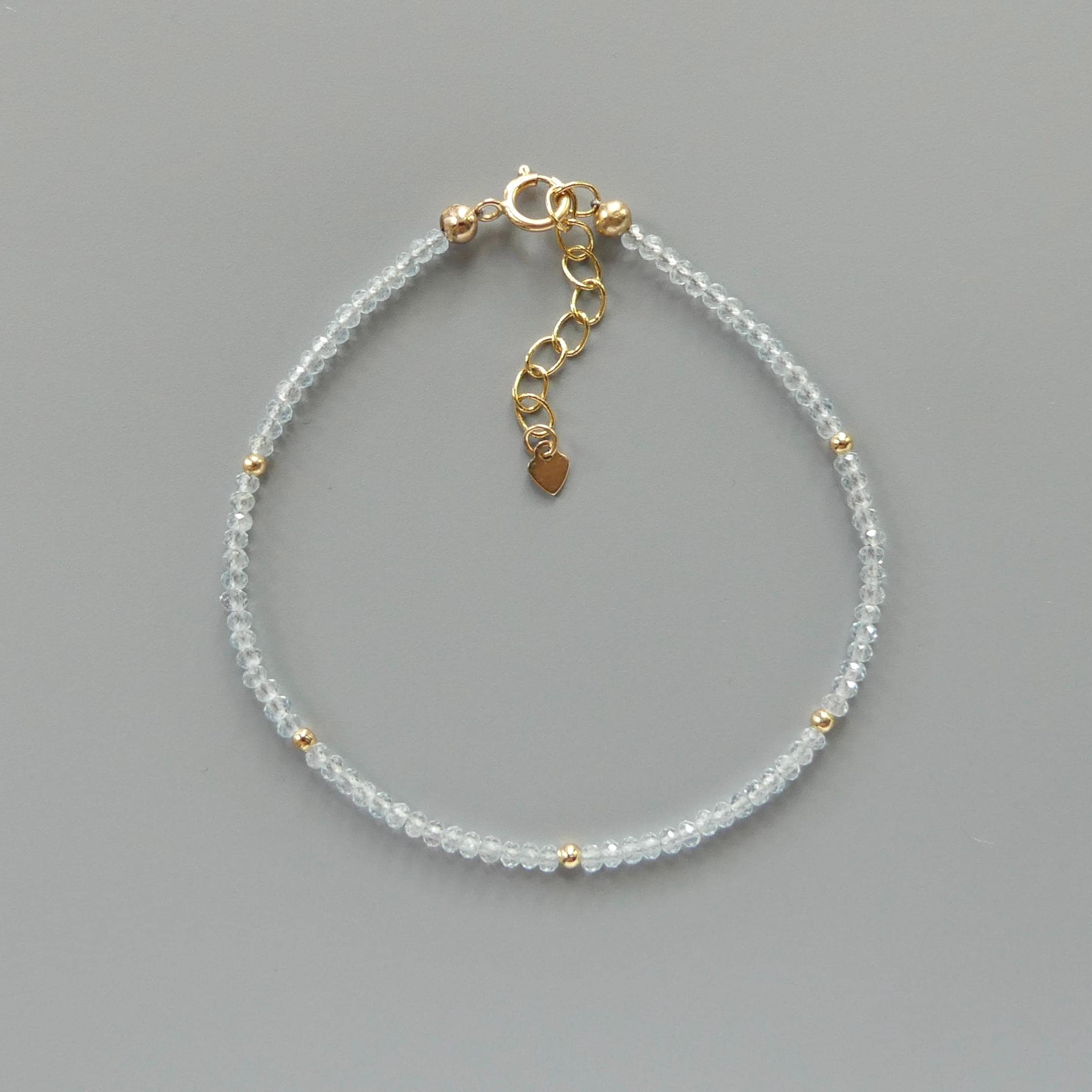 Tiny Sky Blue Topaz Bracelet Dainty Gemstone Beaded Jewelry Minimalist Blue Crystal December Birthstone Birthday Gift Christmas Mom Wife