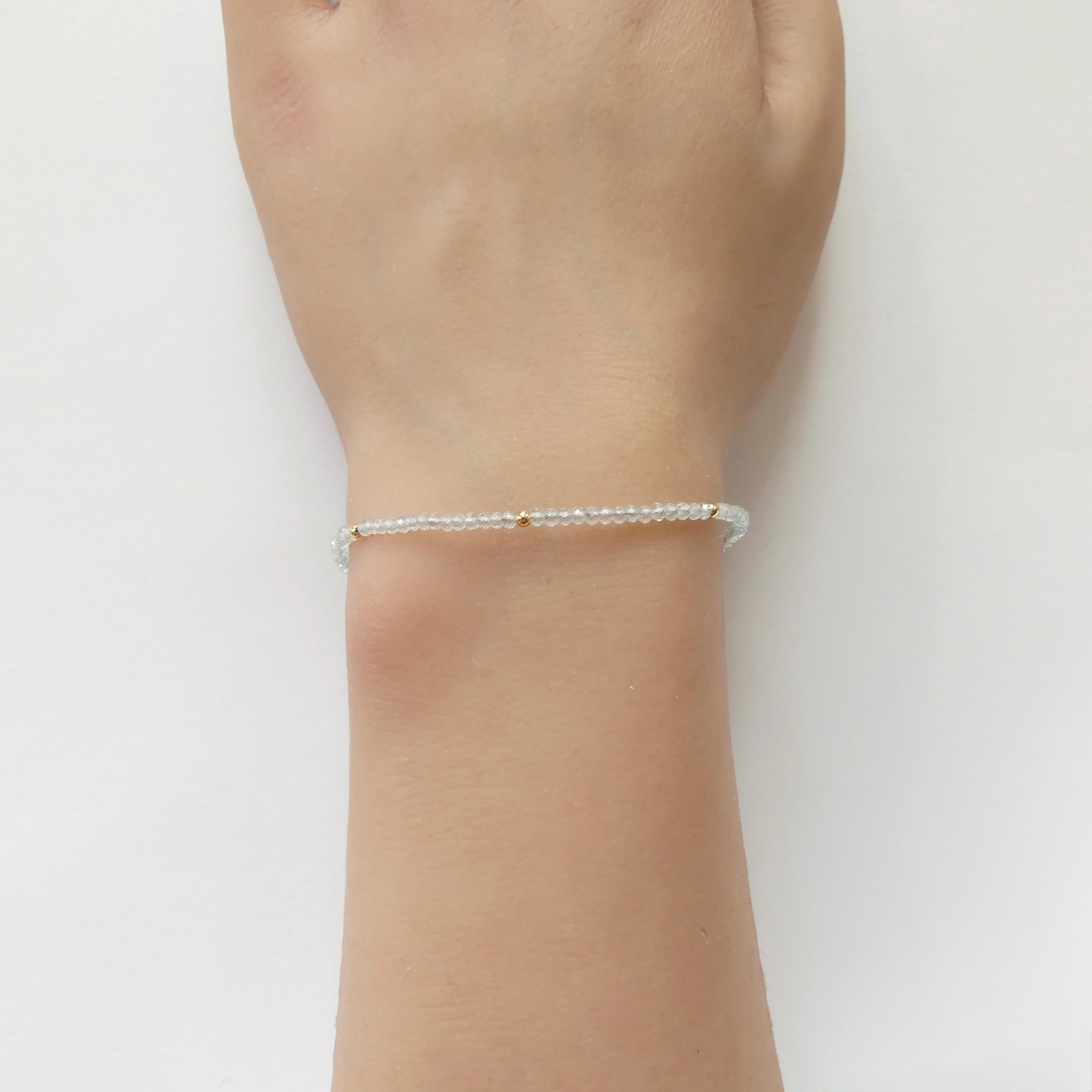 Tiny Sky Blue Topaz Bracelet Dainty Gemstone Beaded Jewelry Minimalist Blue Crystal December Birthstone Birthday Gift Christmas Mom Wife