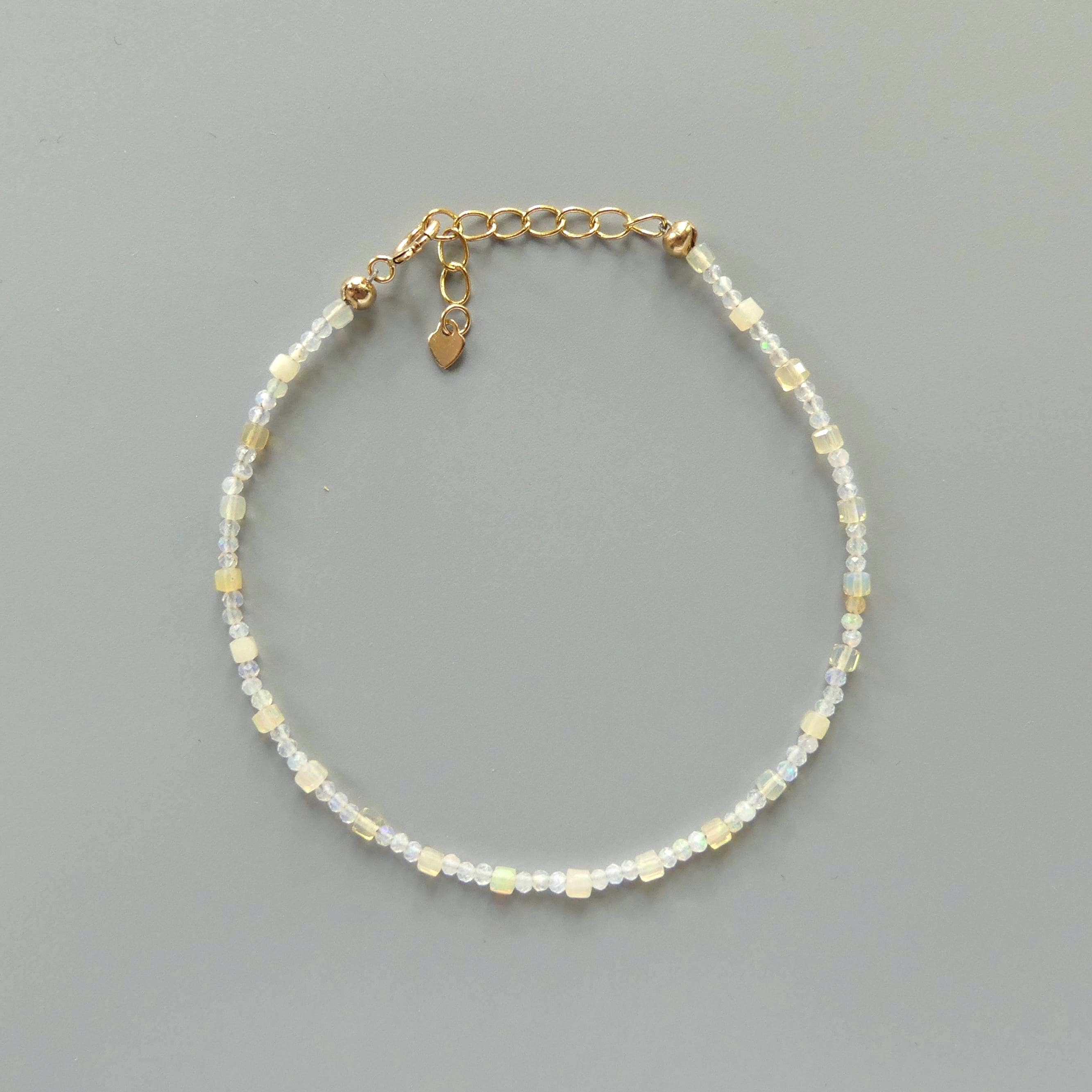 Tiny Ethiopian Opal Bracelet Dainty Gemstone Beaded Minimalist Opal Jewelry October Birthstone Mom Birthday Gift 14th Anniversary Wife Mom