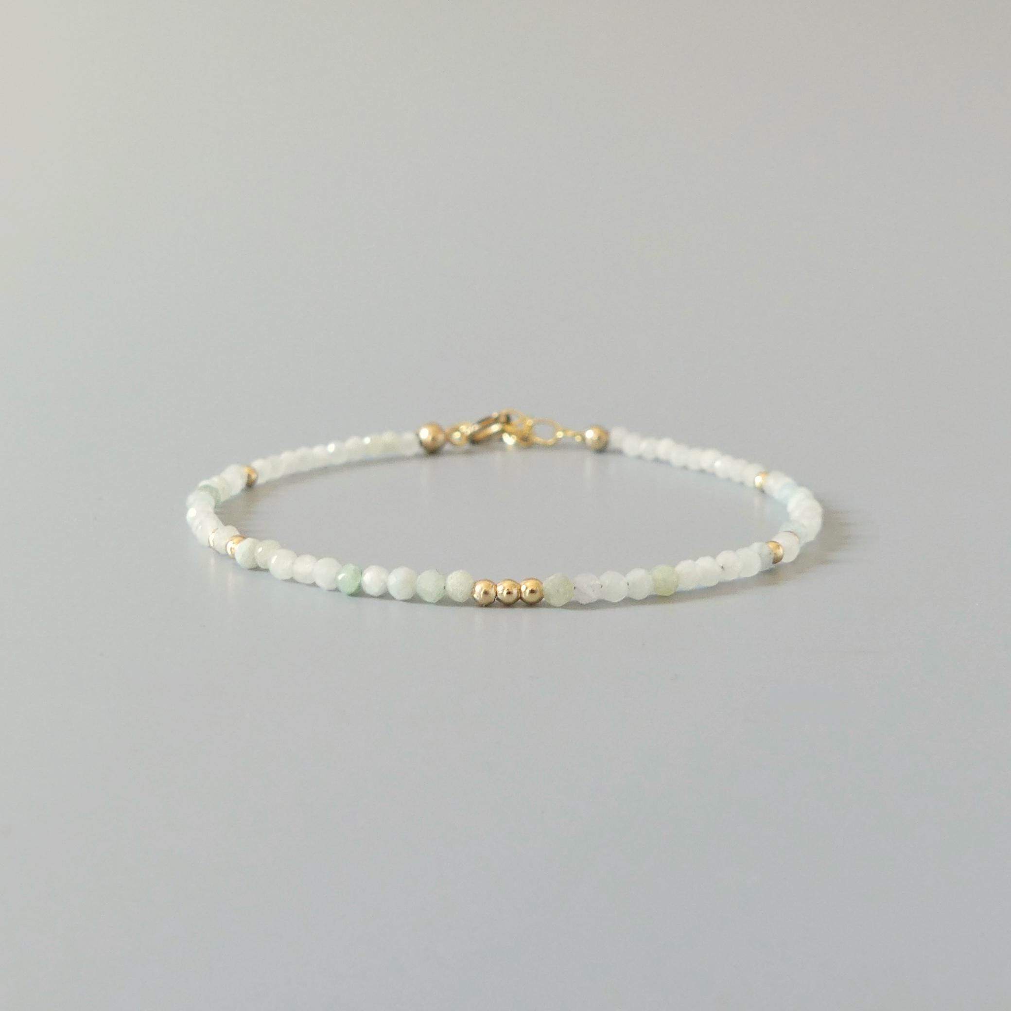Natural Burma Jade Bracelet Dainty Beaded Bracelet Pale Green Jadeite Gemstone Minimalist Jewelry Everyday Bracelet Gift Birthday for Women