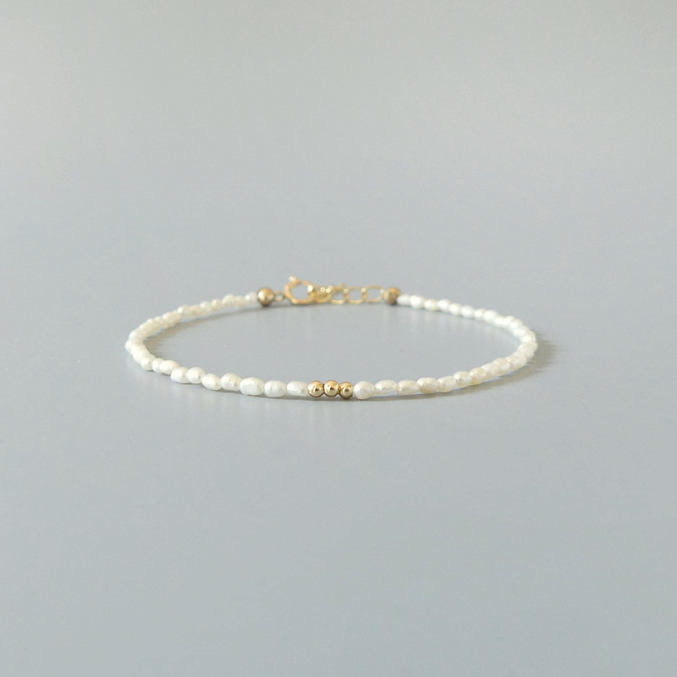 Tiny Pearl Bracelet Dainty Rice Shape Pearl Small Bead Minimalist Freshwater Pearl Jewelry June Birthstone Birthday Gift 30th Anniversary