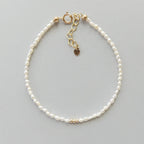Tiny Pearl Bracelet Dainty Rice Shape Pearl Small Bead Minimalist Freshwater Pearl Jewelry June Birthstone Birthday Gift 30th Anniversary
