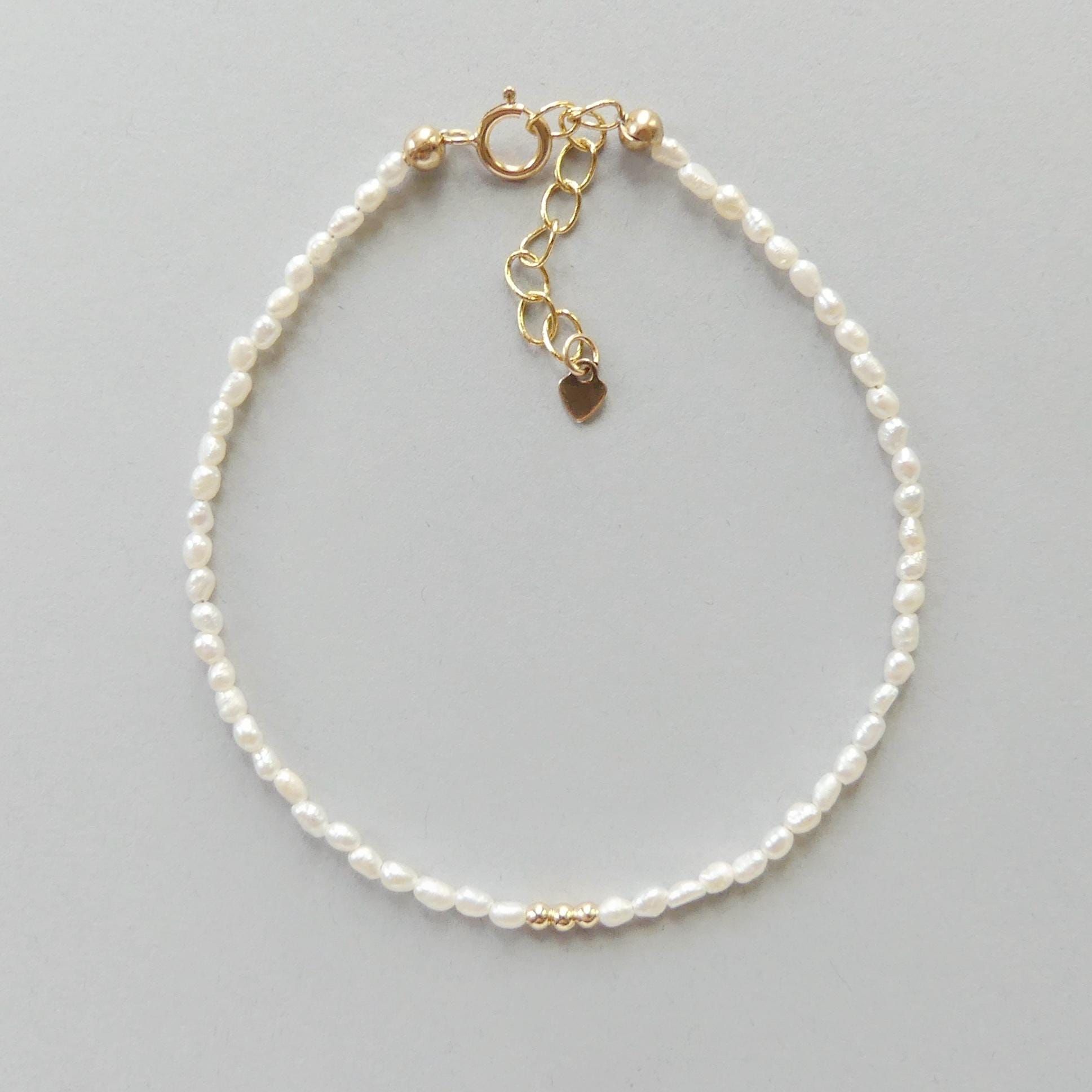 Tiny Pearl Bracelet Dainty Rice Shape Pearl Small Bead Minimalist Freshwater Pearl Jewelry June Birthstone Birthday Gift 30th Anniversary