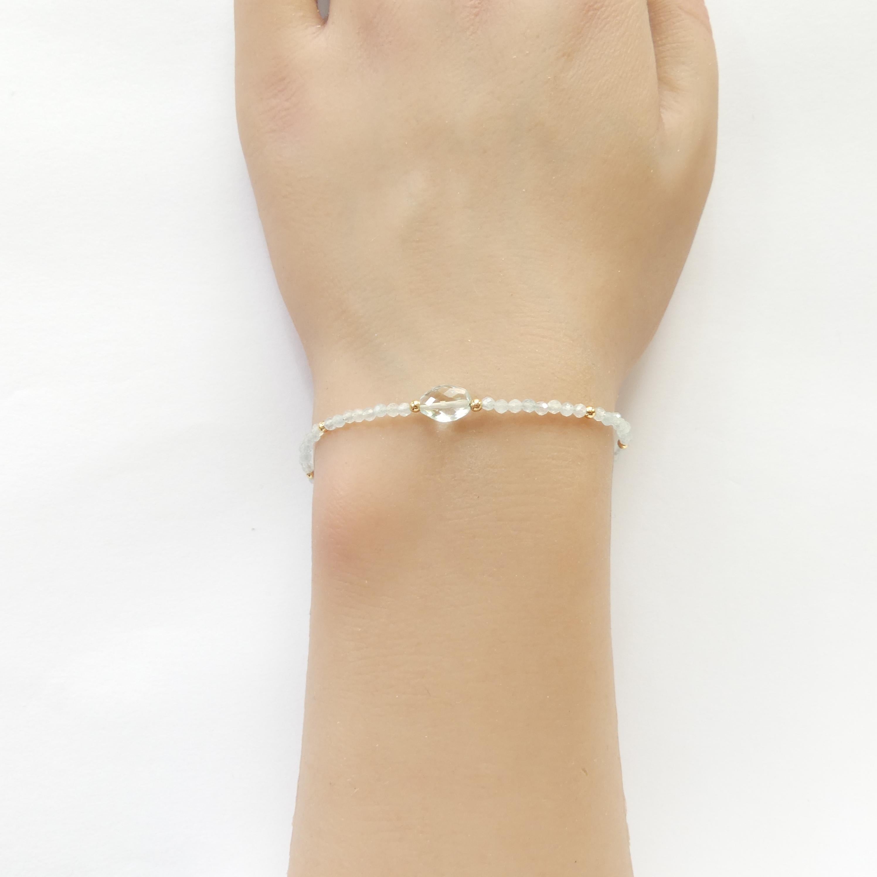 Tiny Aquamarine Bracelet Dainty Gemstone Beaded Bracelet Blue Crystal Stacking Jewelry Minimalist March Birthstone Birthday Gift Mom Wife