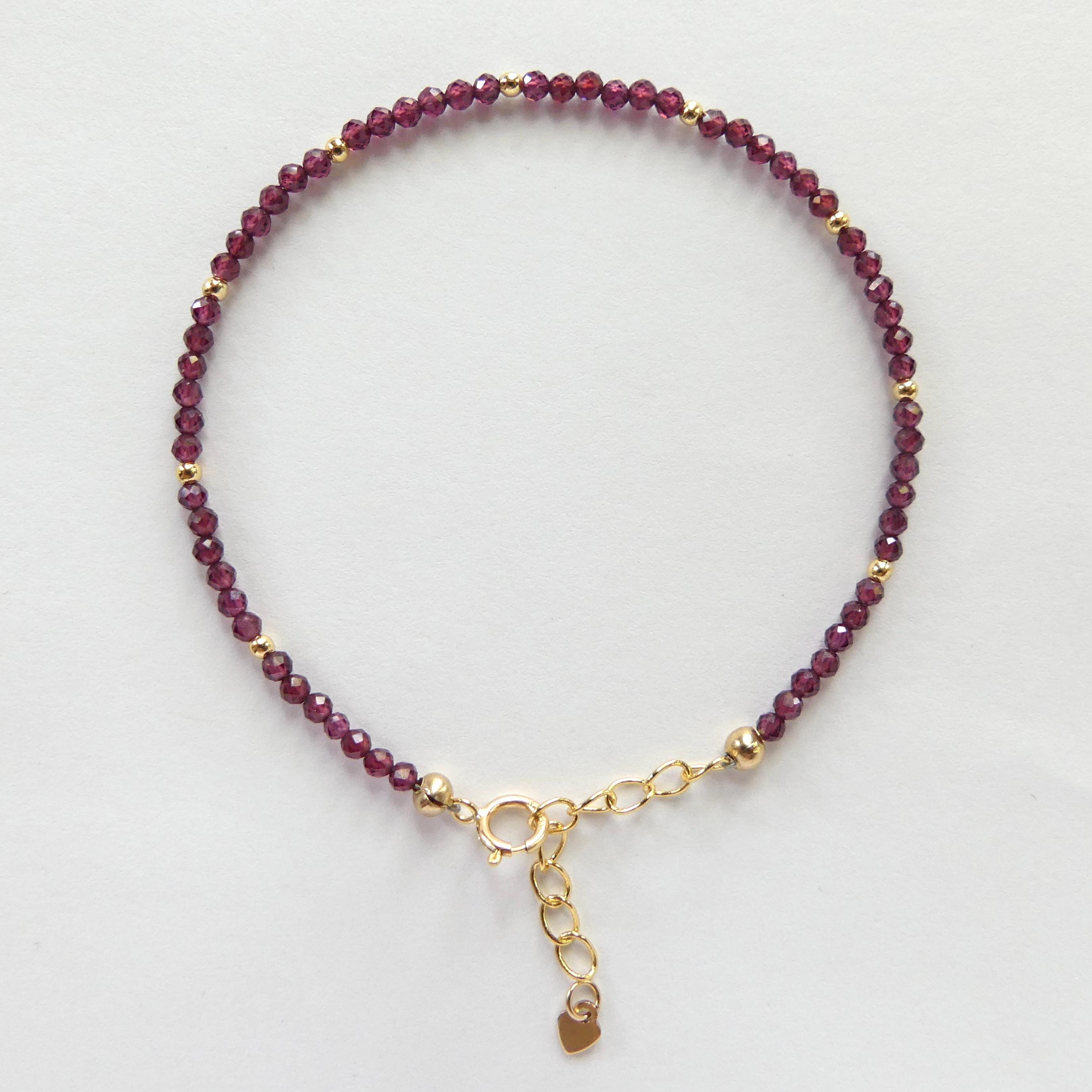 Tiny Garnet Bracelet Dainty Gemstone Beaded Bracelet Red Crystal Boho Chic Minimalist Jewelry January Birthstone Gift Birthday Mom Wife