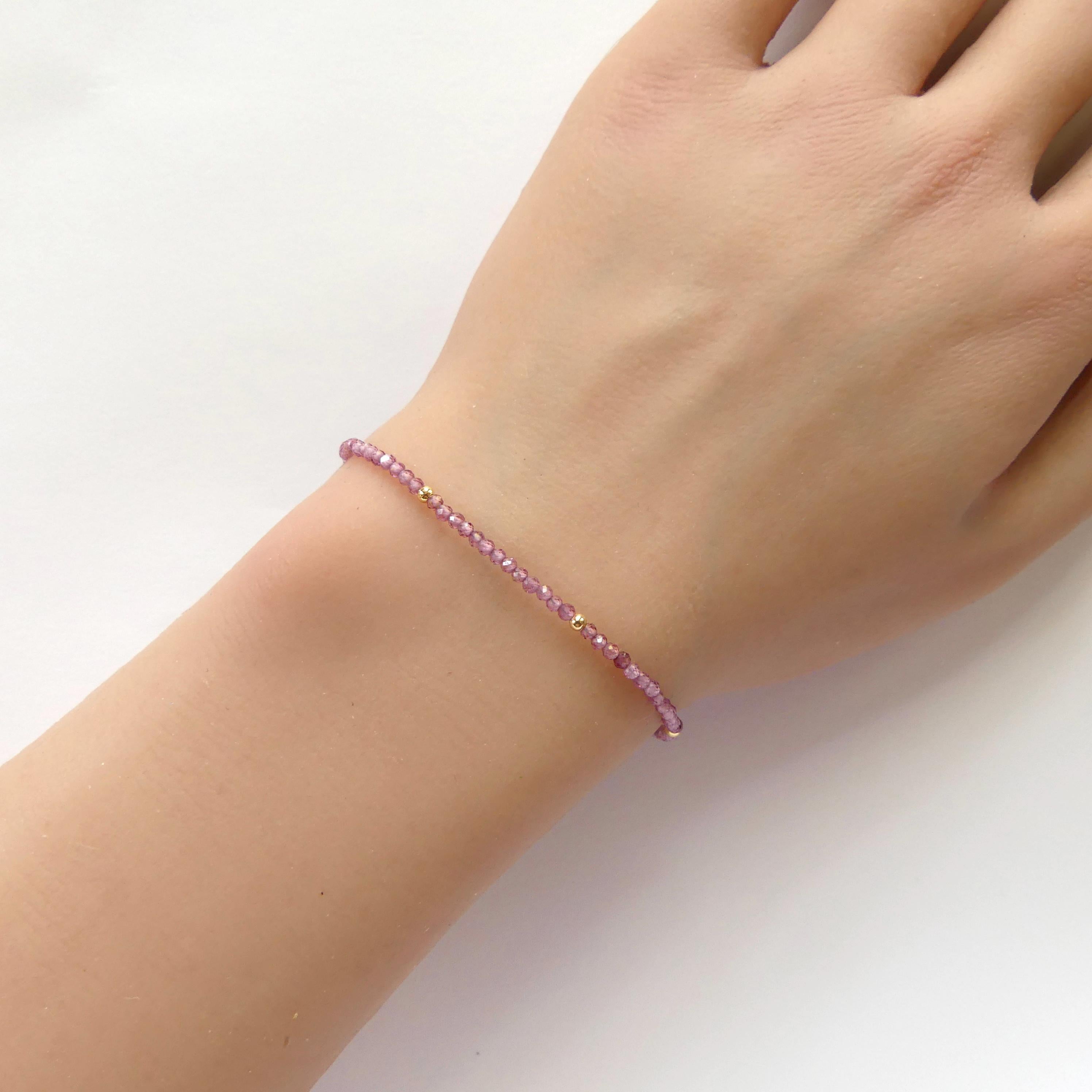 Tiny Pink Garnet Bracelet Dainty Rhodolite Bracelet Stacking Gemstone Beaded Crystal Jewelry Minimalist January Birthstone Gift Birthday