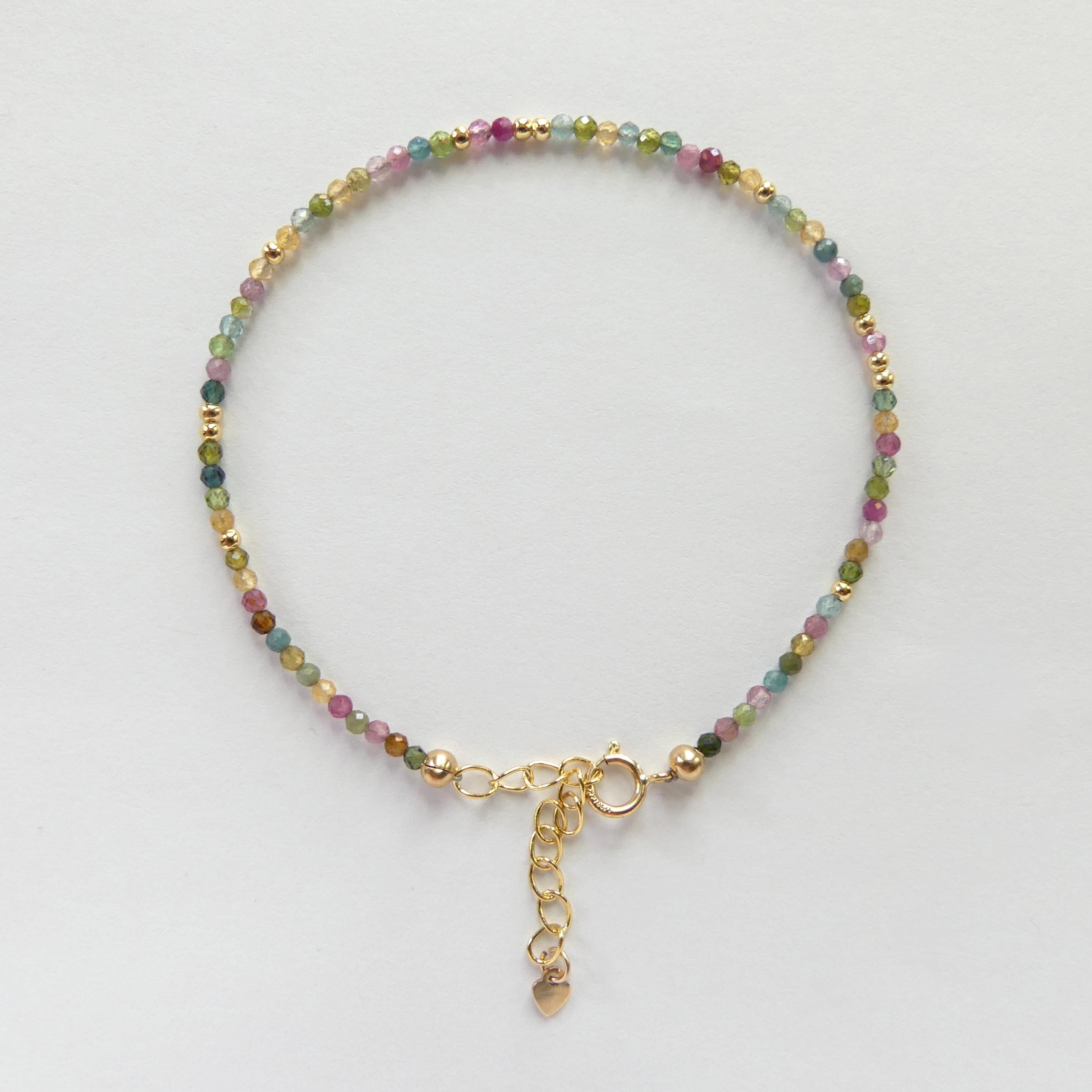Tiny Watermelon Tourmaline Bracelet Dainty Tourmaline Jewelry Minimalist Bracelet Rainbow Crystal bracelet October Birthstone Birthday Gift
