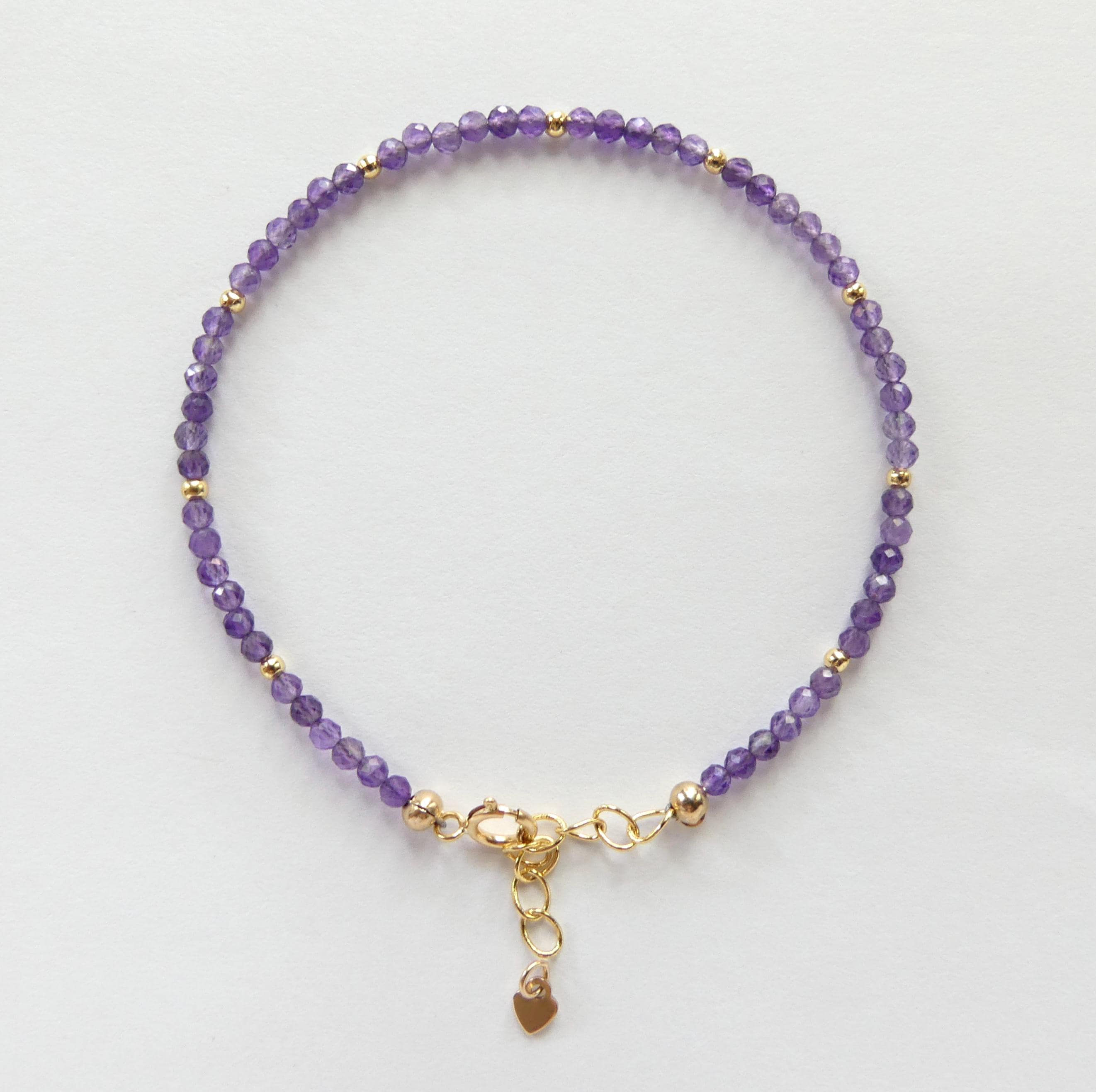 Tiny Amethyst Bracelet Dainty Gold Filled Gemstone Beaded Bracelet Purple Crystal Jewelry Boho February Birthstone Birthday Gift Mom Wife