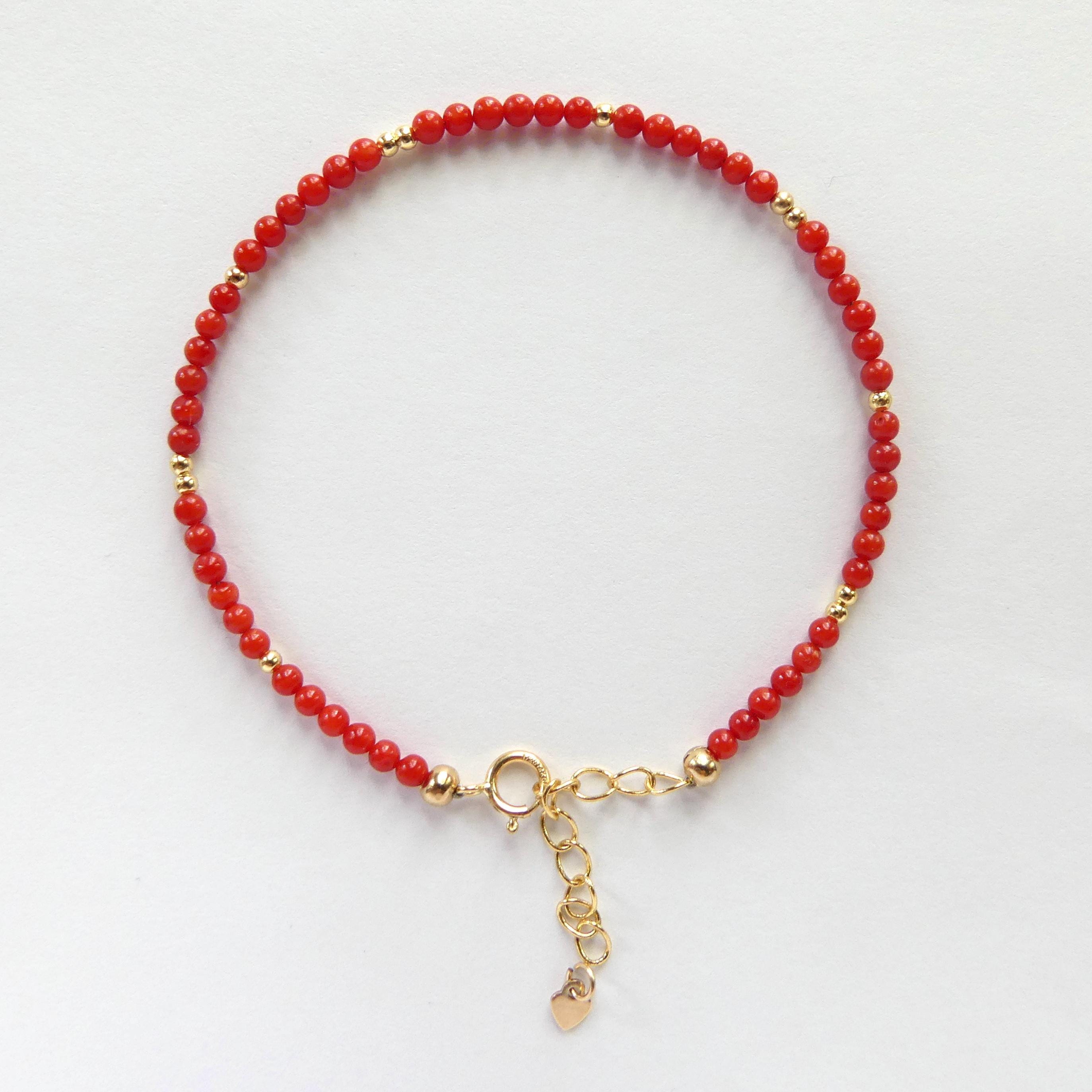 Tiny Italian Coral Bracelet Dainty Red Coral Jewelry Minimalist Coral Bracelet October Birthstone 35th anniversary gift Birthday Gift Mom
