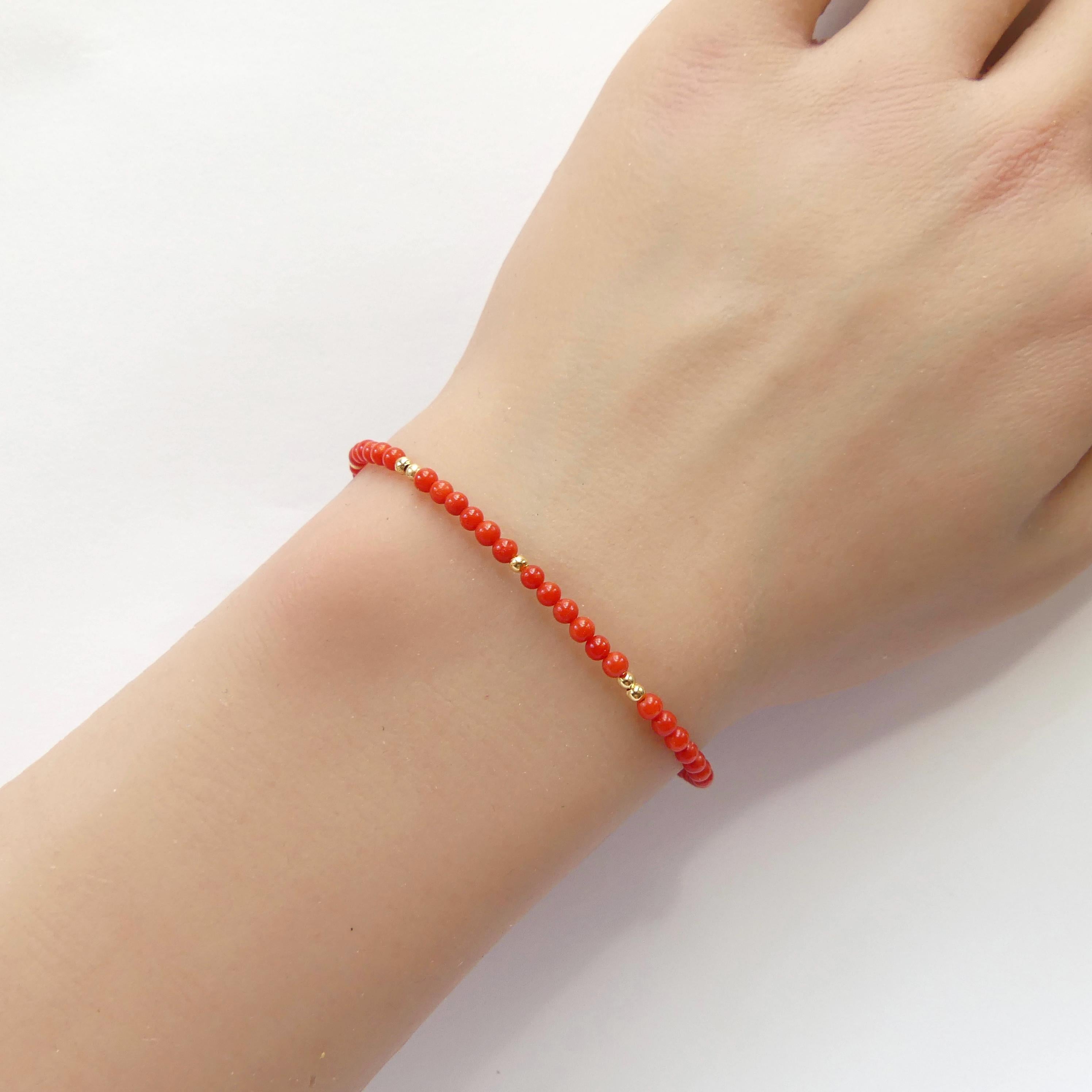 Tiny Italian Coral Bracelet Dainty Red Coral Jewelry Minimalist Coral Bracelet October Birthstone 35th anniversary gift Birthday Gift Mom