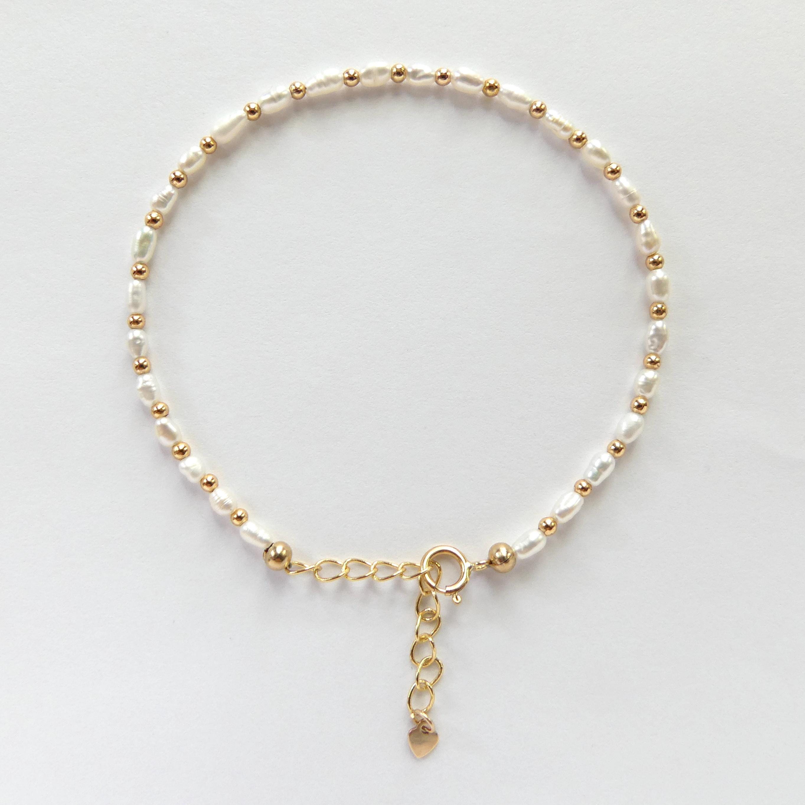 Tiny Pearl Bracelet Dainty Rice Shape Pearl Small Bead Minimalist Freshwater Pearl Jewelry June Birthstone Birthday Gift 30th Anniversary