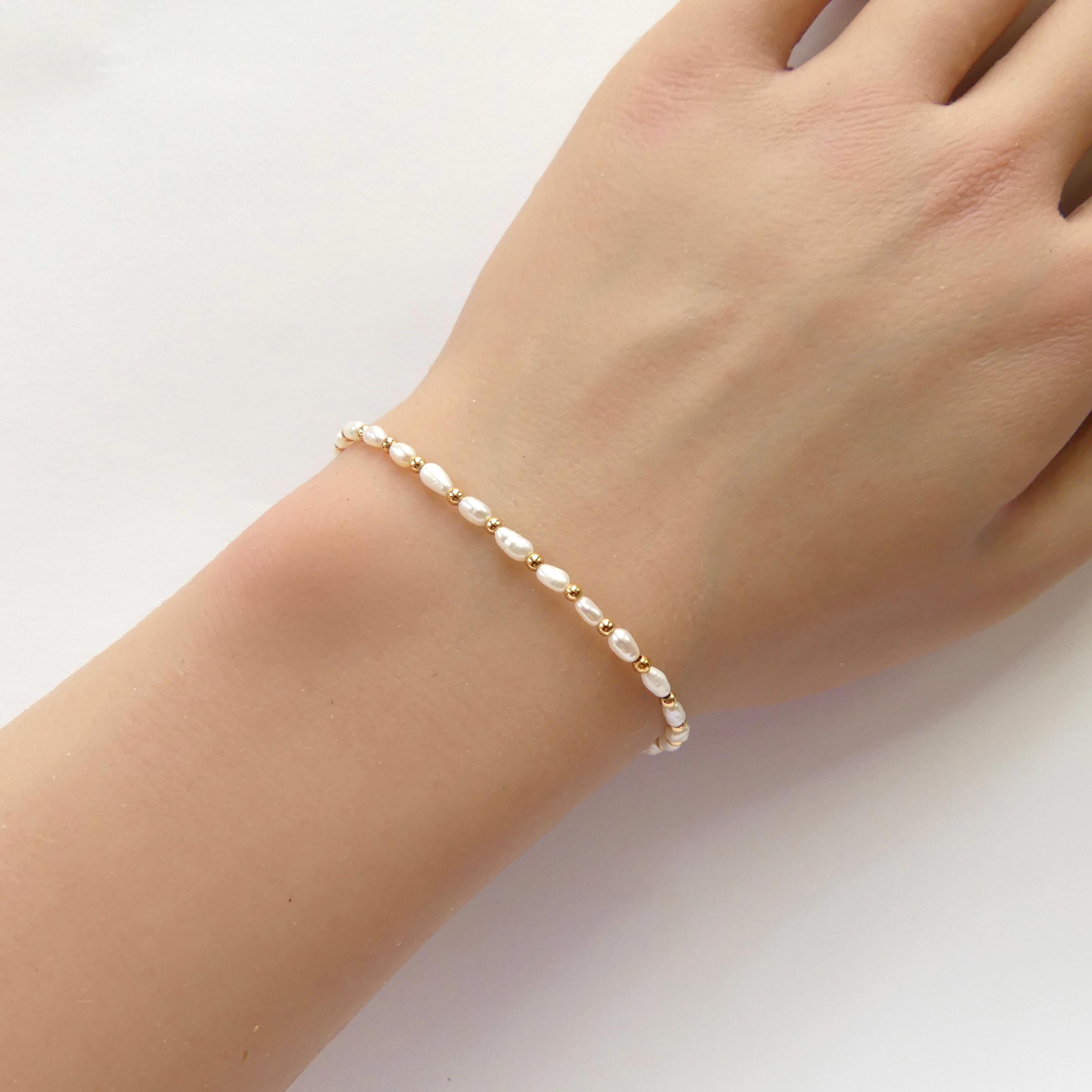Tiny Pearl Bracelet Dainty Rice Shape Pearl Small Bead Minimalist Freshwater Pearl Jewelry June Birthstone Birthday Gift 30th Anniversary