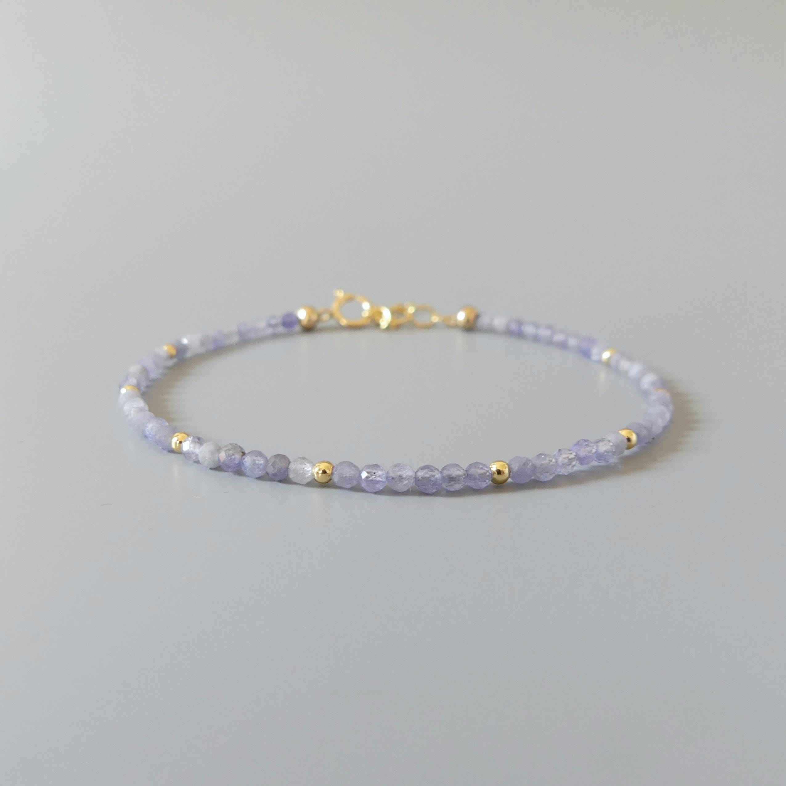 Tiny Tanzanite Bracelet Dainty Gemstone Beaded Jewelry Purple Crystal Bracelet Minimalist Stacking December Birthstone Birthday Gift Wife