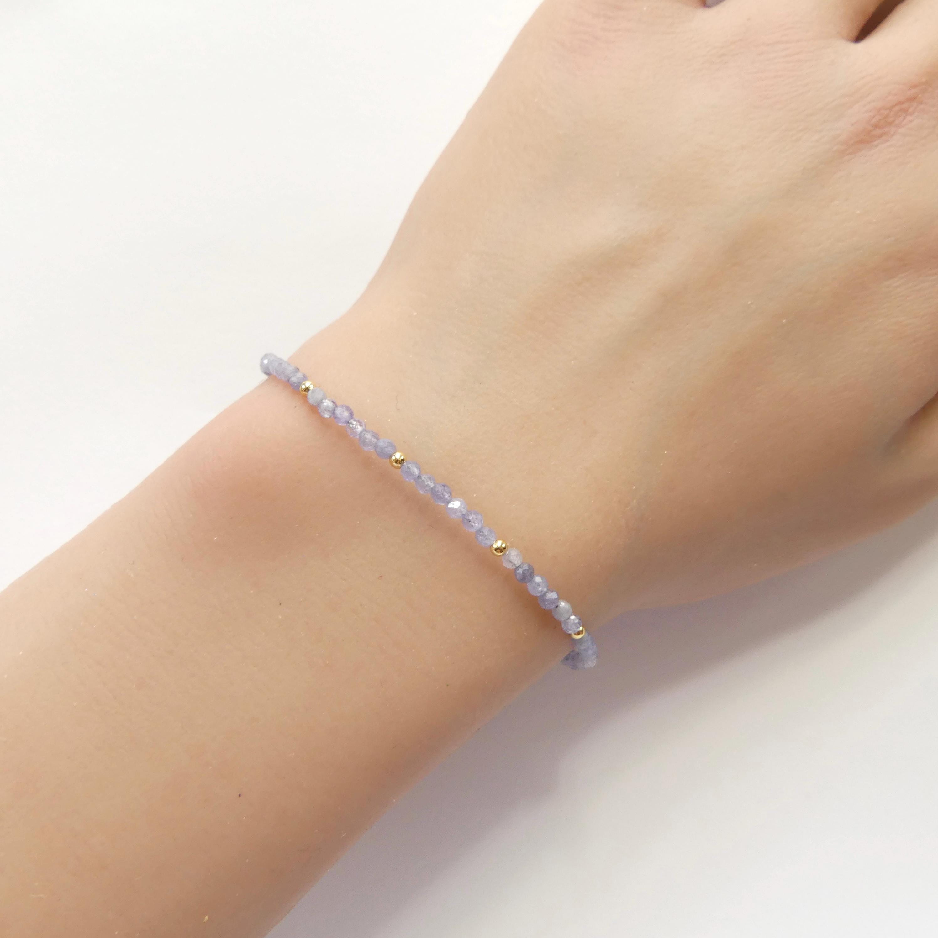Tiny Tanzanite Bracelet Dainty Gemstone Beaded Jewelry Purple Crystal Bracelet Minimalist Stacking December Birthstone Birthday Gift Wife