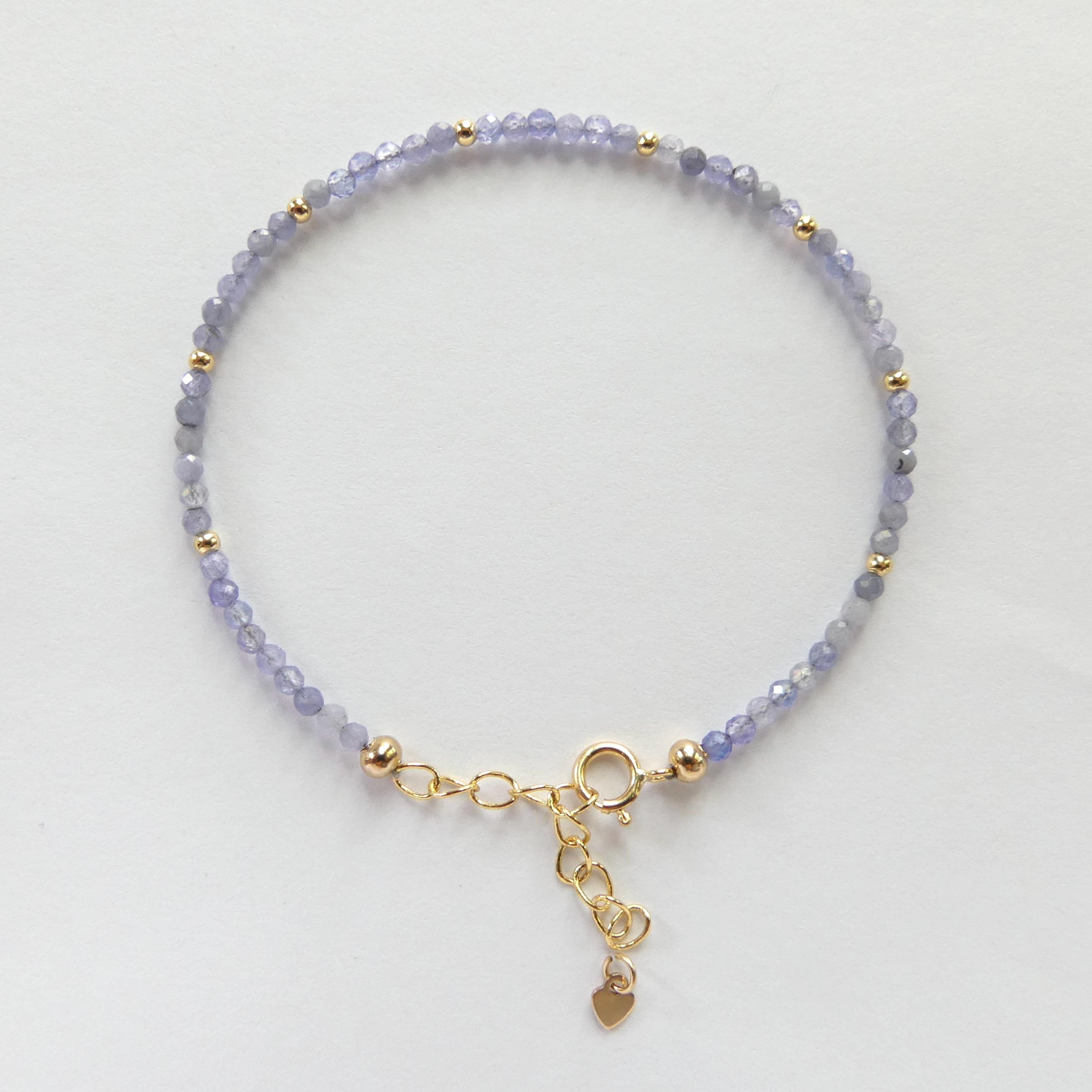 Tiny Tanzanite Bracelet Dainty Gemstone Beaded Jewelry Purple Crystal Bracelet Minimalist Stacking December Birthstone Birthday Gift Wife