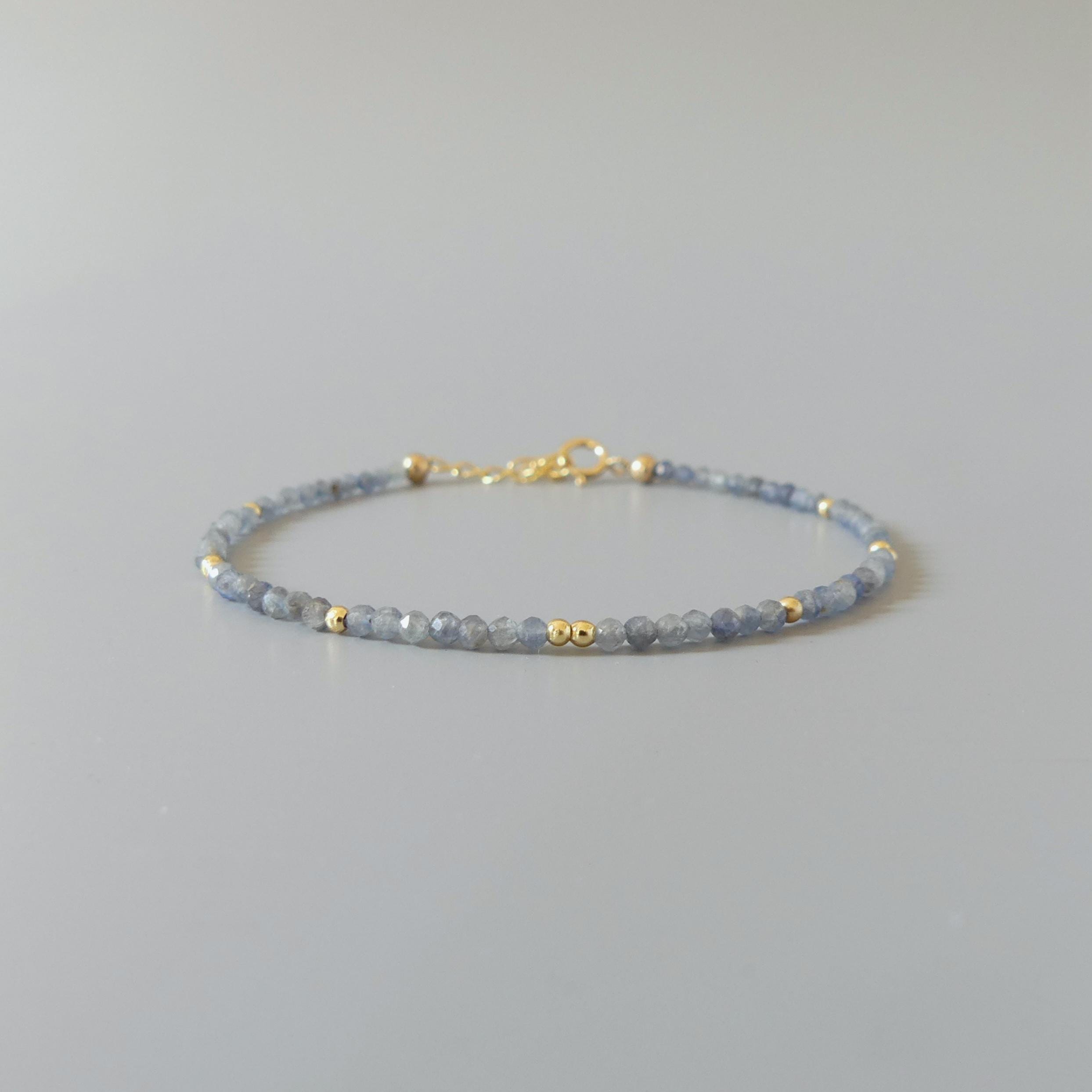 Tiny Sapphire Bracelet Dainty Gemstone Beaded Bracelet Minimalist Blue Crystal Jewelry September Birthstone Birthday Gift for Women Mom Wife