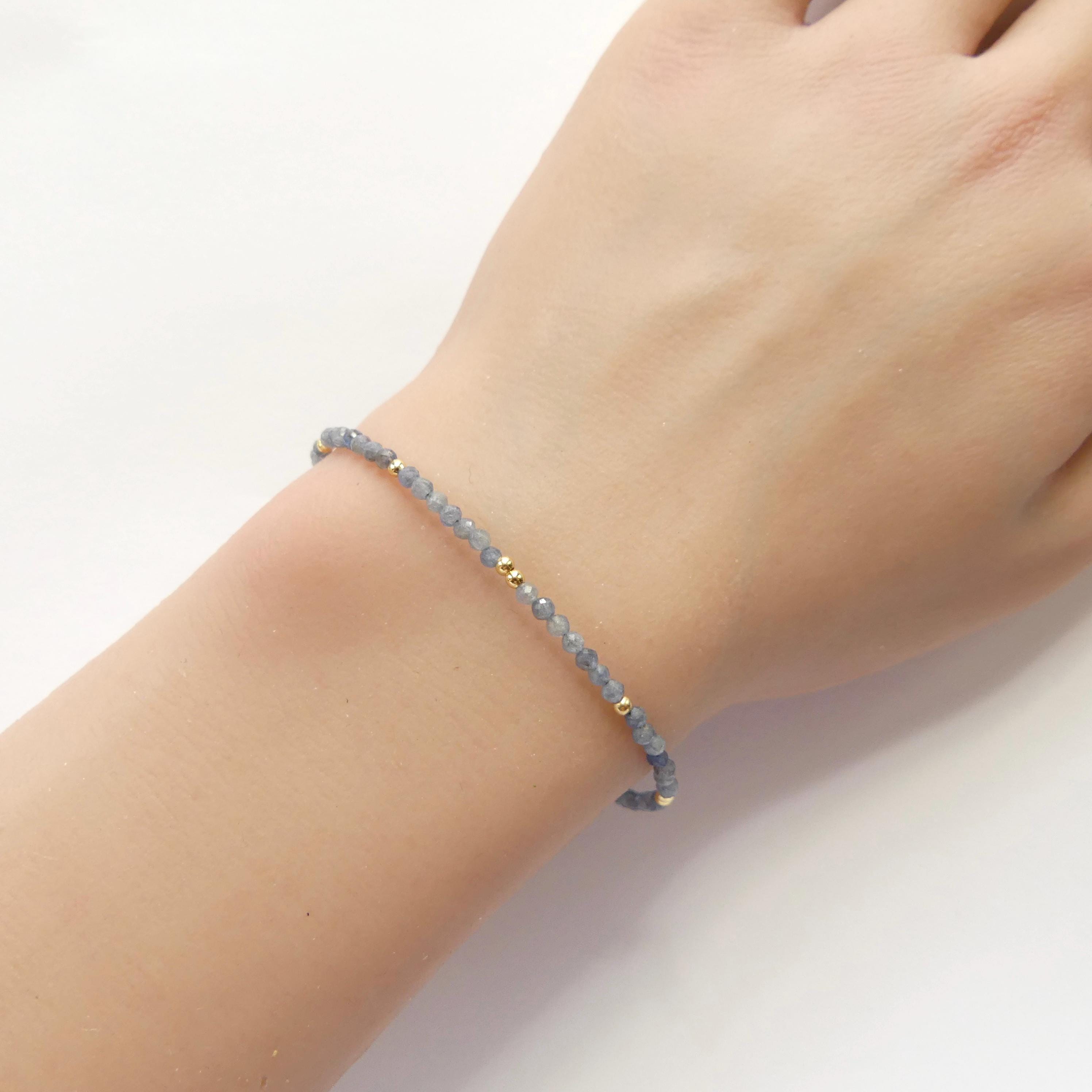 Tiny Sapphire Bracelet Dainty Gemstone Beaded Bracelet Minimalist Blue Crystal Jewelry September Birthstone Birthday Gift for Women Mom Wife