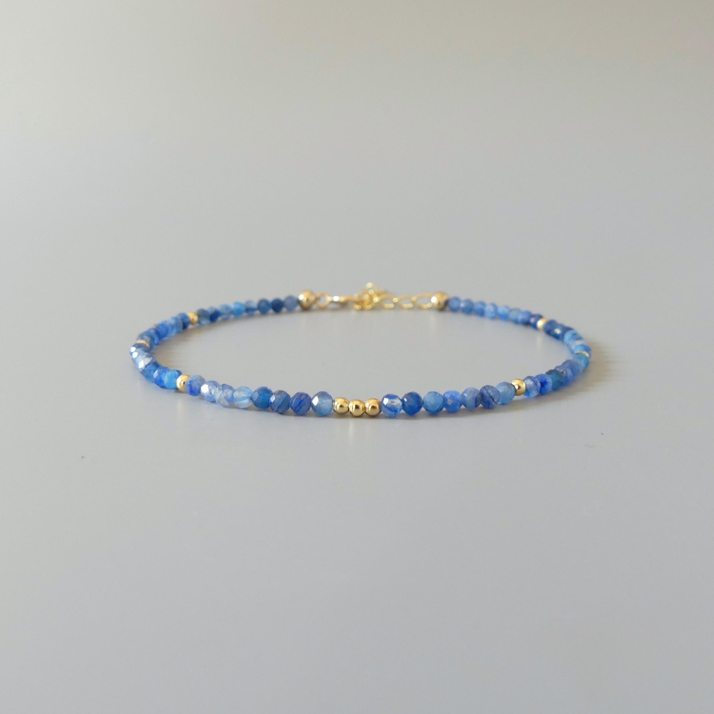Tiny Blue Kyanite Bracelet Dainty Gemstone Beaded Bracelet Blue Crystal Minimalist Jewelry Boho Chic Healing Wedding Blue Gift for Mom Wife