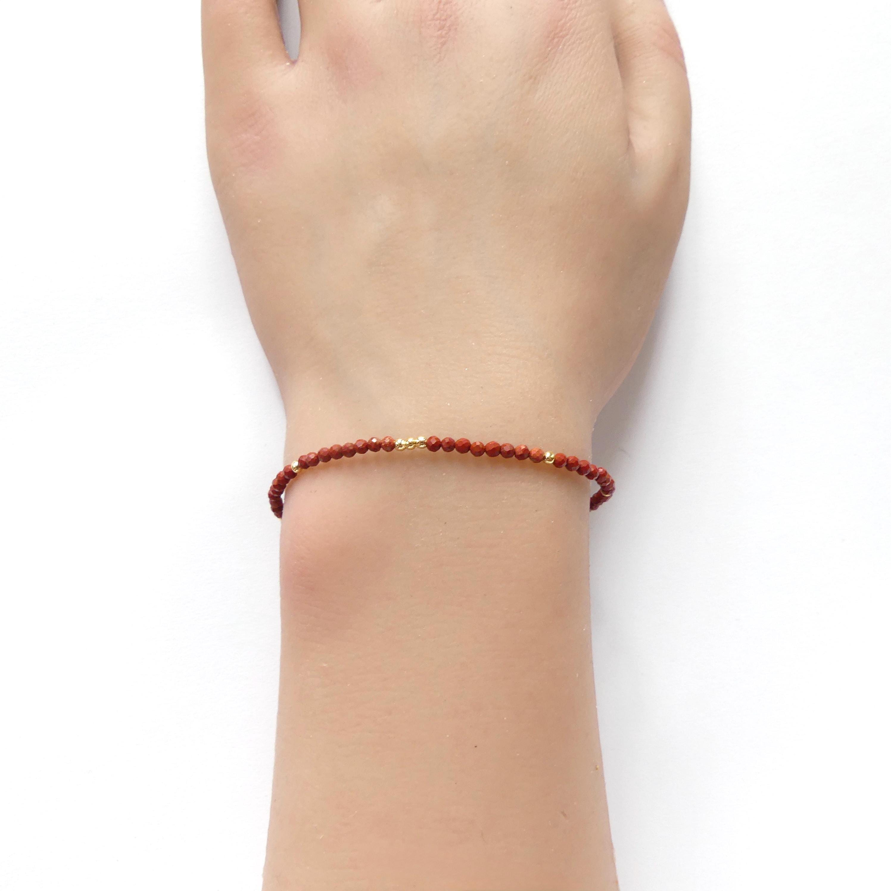Tiny Red Jasper Bracelet Dainty Gemstone Beaded Bracelet Red Crystal Jewelry Minimalist Protection Aries Gift Jewelry for Women Mom Wife