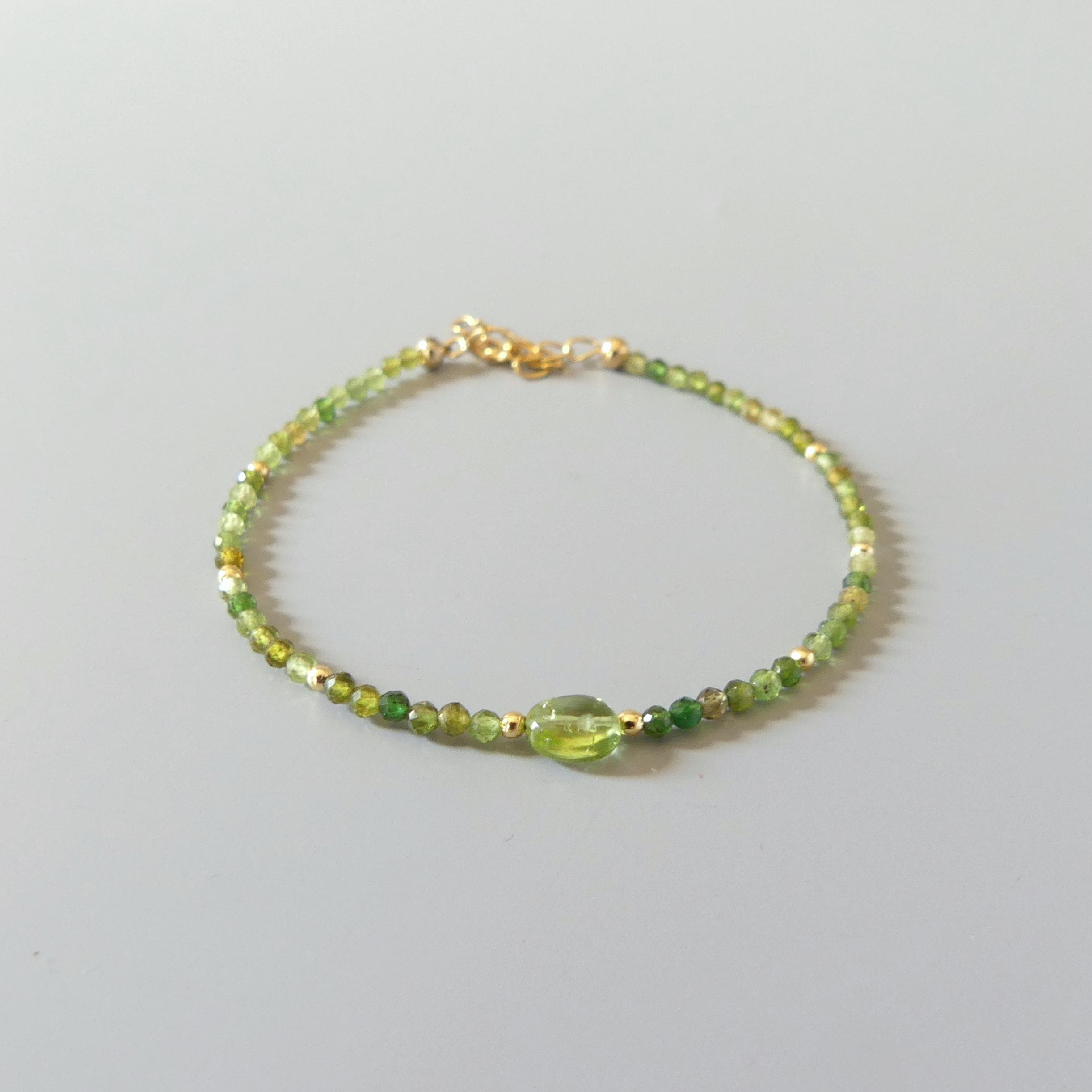 Tiny Green Tourmaline Bracelet Dainty Gemstone Beaded Bracelet Green Crystal Jewelry Minimalist Stacking October Birthstone Gift for Women