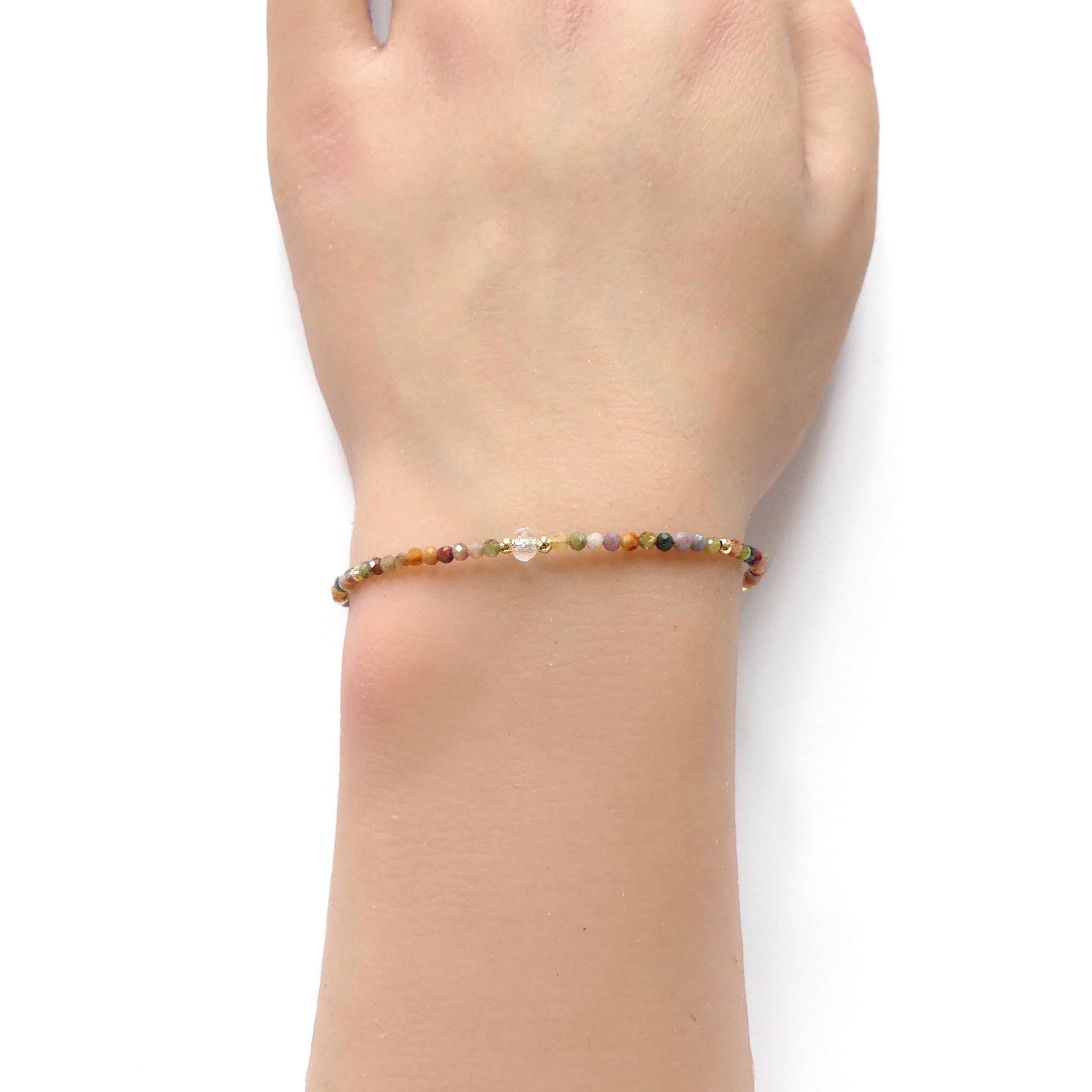 Tiny Indian Agate Bracelet Dainty Minimalist Jewelry Colorful Agate Crystal Energy Protection bracelet Healing Gemstone Birthday Gift for