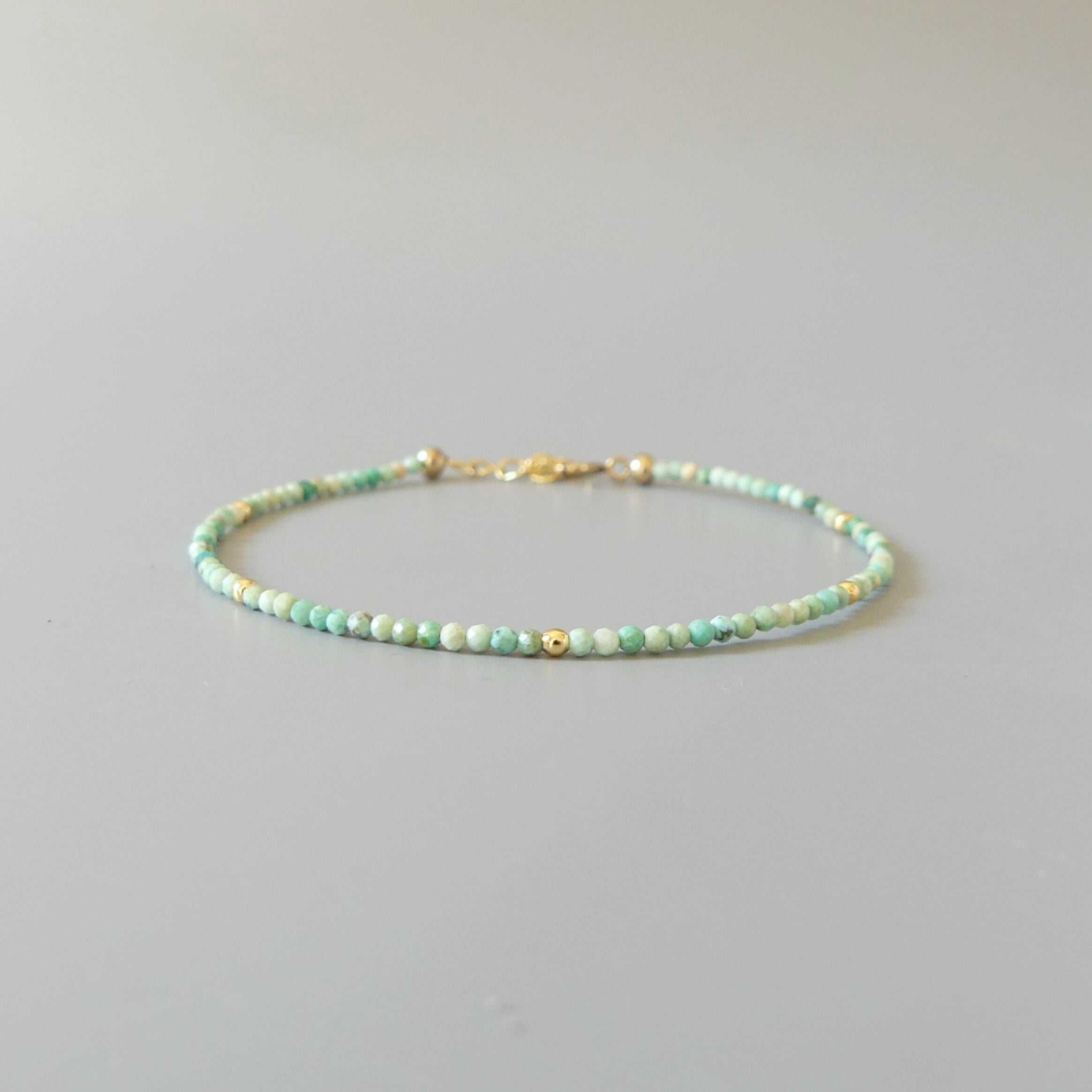 Tiny Turquoise Bracelet Dainty Gemstone Beaded Bracelet Blue Crystal December Birthstone Jewelry Minimalist Birthday Gift for Daughter Niece