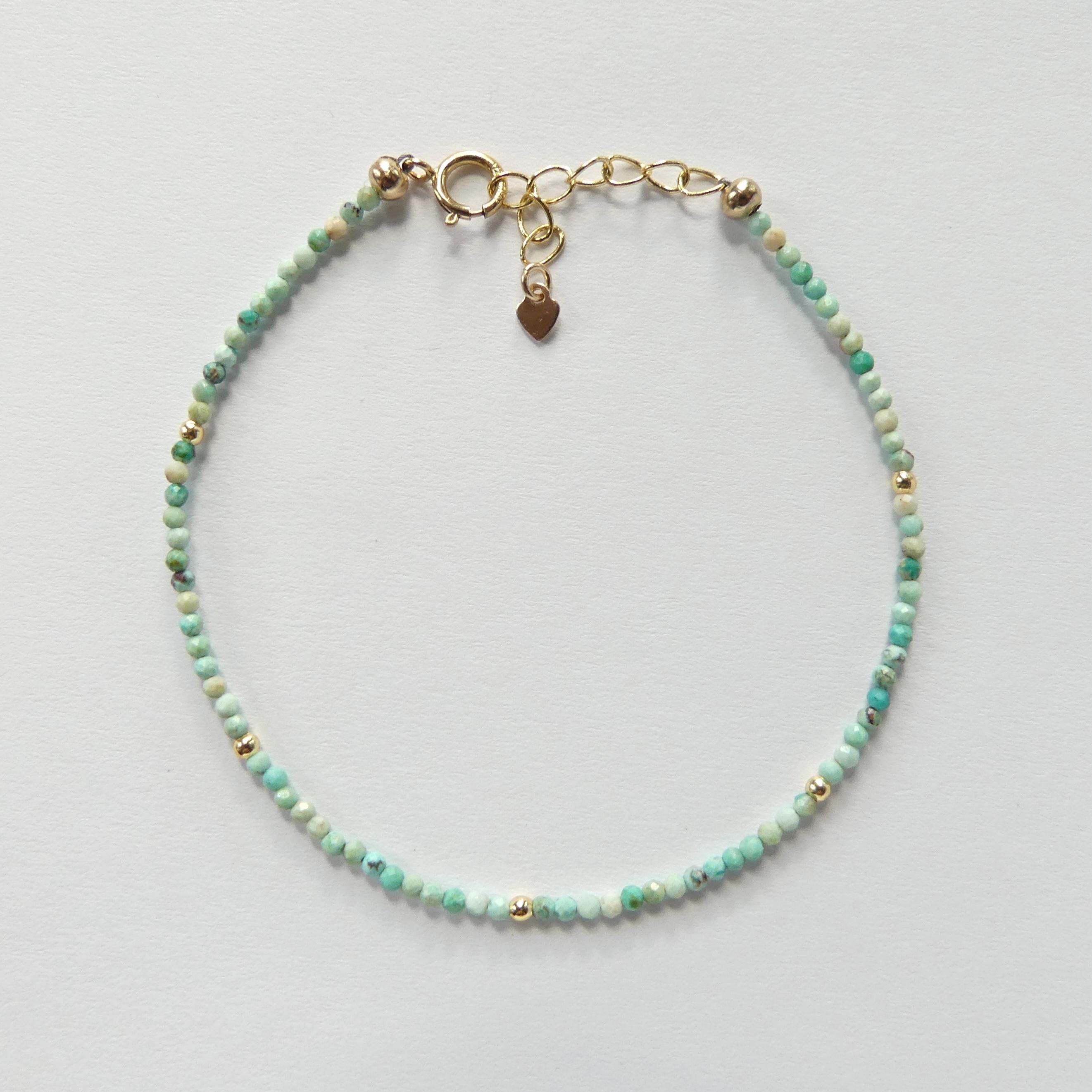 Tiny Turquoise Bracelet Dainty Gemstone Beaded Bracelet Blue Crystal December Birthstone Jewelry Minimalist Birthday Gift for Daughter Niece