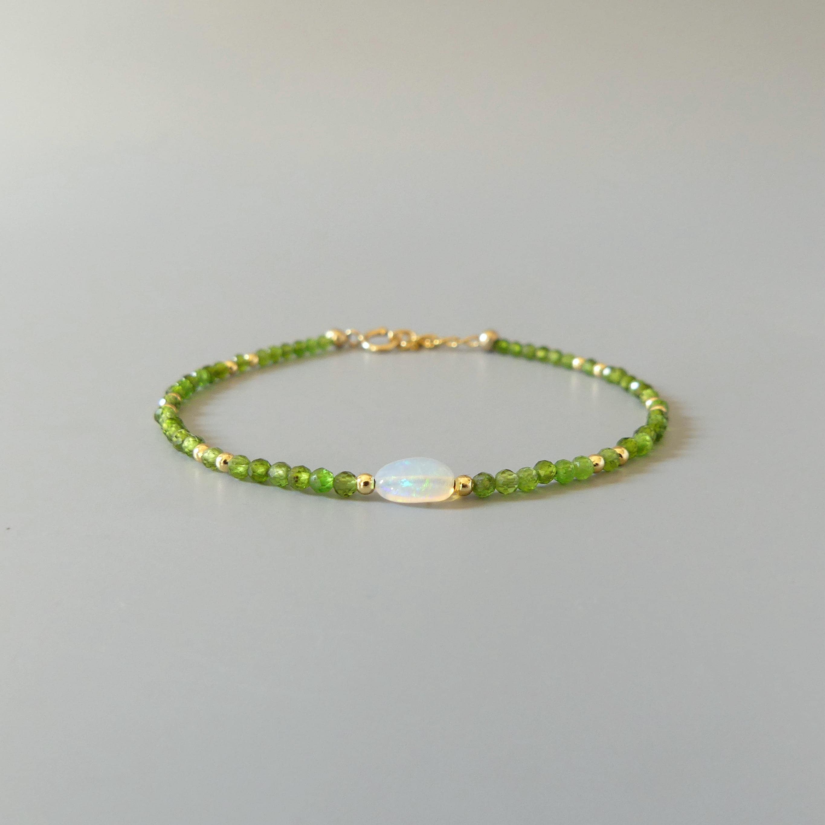 Tiny Opal Bracelet Dainty Diopside Gemstone Beaded Jewelry Green Crystal October Birthstone Minimalist Jewelry Birthday Gift for Wife Mom