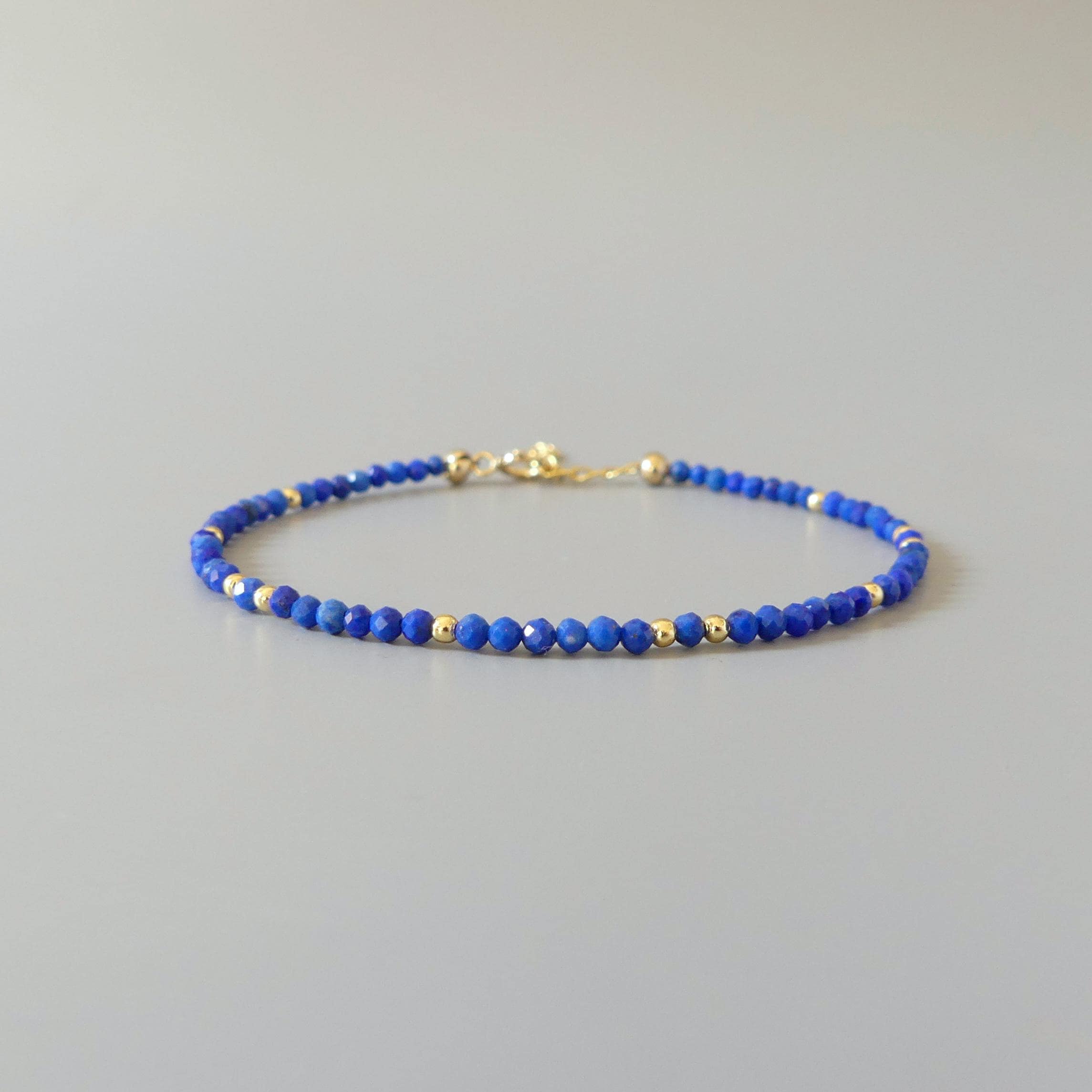 Tiny Lapis Lazuli Bracelet Dainty Gemstone Beaded Bracelet Stacking Minimalist Blue Crystal Bracelet Healing Jewelry Birthday Gift Daughter