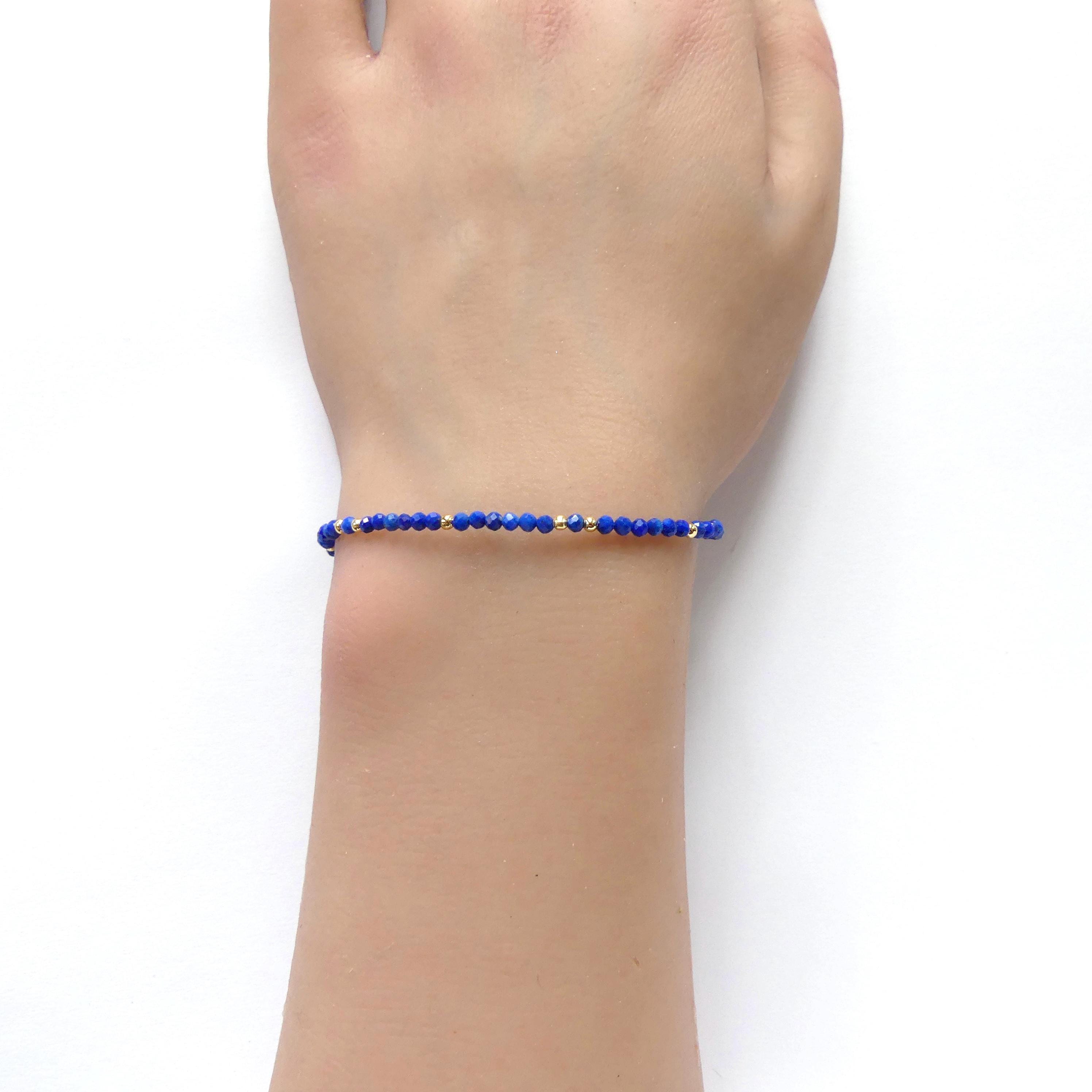 Tiny Lapis Lazuli Bracelet Dainty Gemstone Beaded Bracelet Stacking Minimalist Blue Crystal Bracelet Healing Jewelry Birthday Gift Daughter
