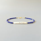 Tiny Lapis Bracelet Dainty Pearl Gemstone Beaded Bracelet Stacking Minimalist Crystal September Birthstone Jewelry Birthday Gift for Her