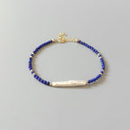 Tiny Lapis Bracelet Dainty Pearl Gemstone Beaded Bracelet Stacking Minimalist Crystal September Birthstone Jewelry Birthday Gift for Her