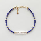 Tiny Lapis Bracelet Dainty Pearl Gemstone Beaded Bracelet Stacking Minimalist Crystal September Birthstone Jewelry Birthday Gift for Her