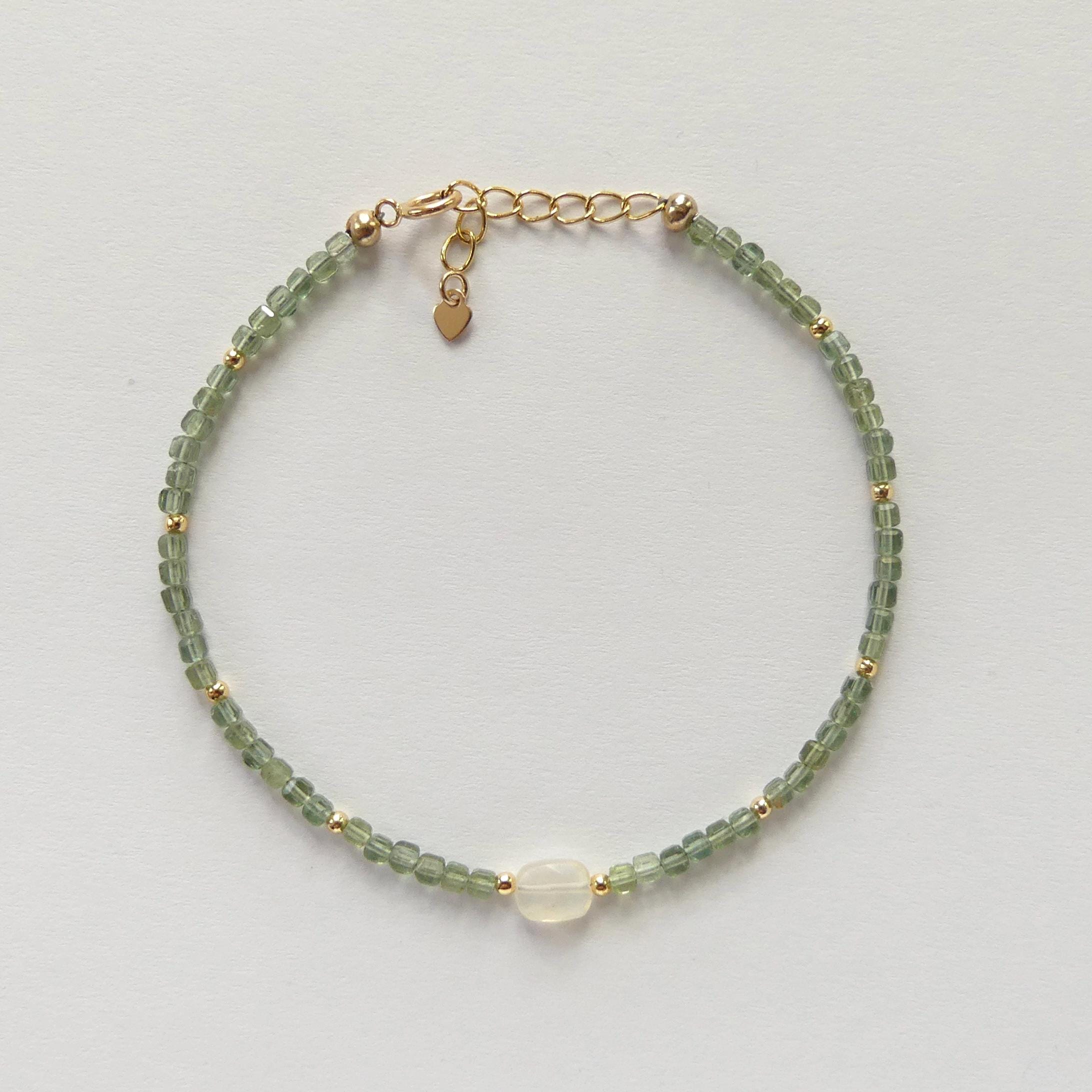 Tiny Green Apatite Bracelet Dainty Opal Gemstone Beaded Bracelet Crystal Jewelry Minimalist Stacking Birthday Gift Mom Wife Daughter Niece