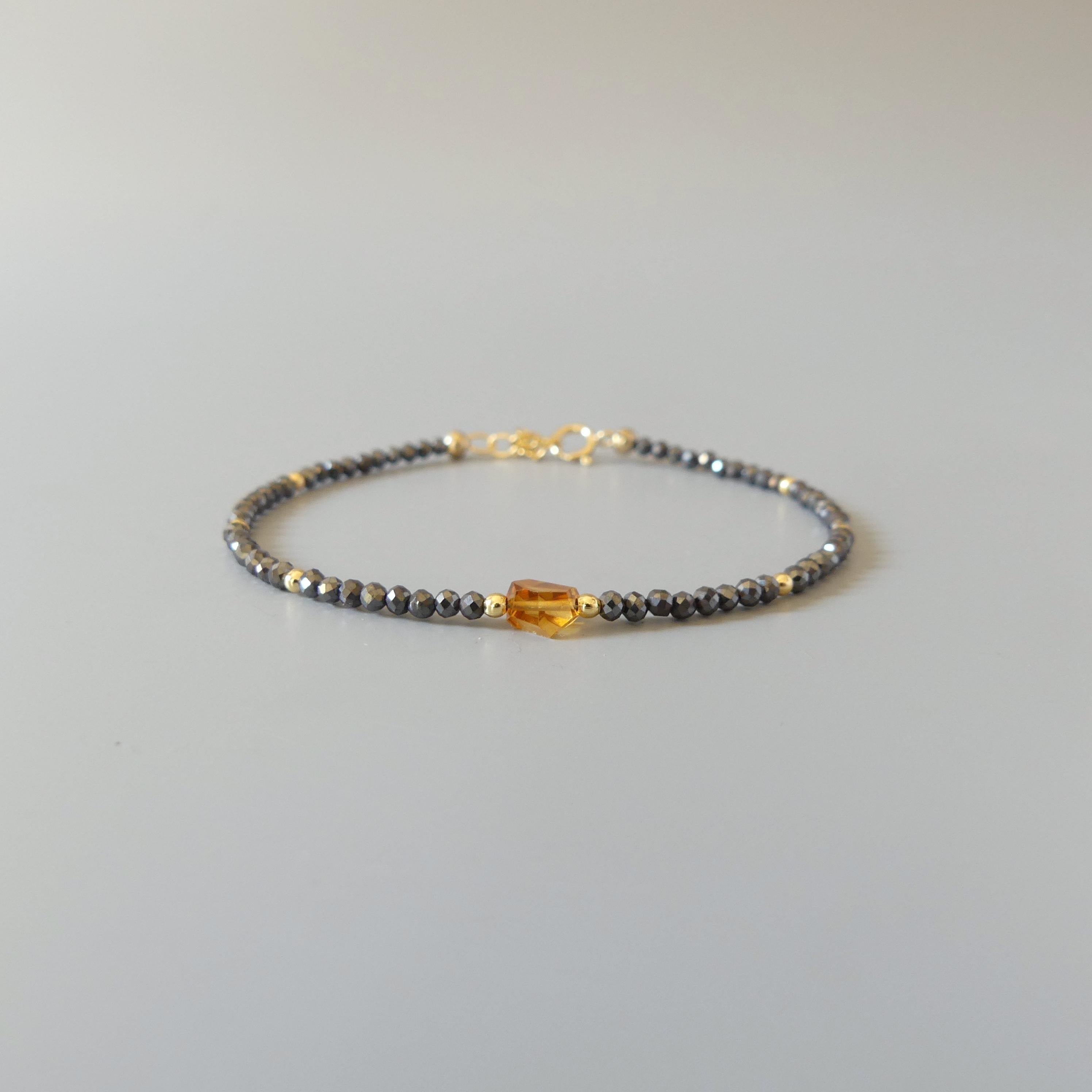 Tiny Hematite Bracelet Dainty Gemstone Beaded Bracelet Madeira Citrine Crystal Jewelry Minimalist Stacking Birthday Gift for Women Daughter
