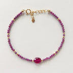 Tiny Ruby Bracelet Dainty Gemstone Beaded Bracelet Pink Crystal Jewelry Minimalist July Birthstone Birthday Gift for Women Mom Wife Daughter