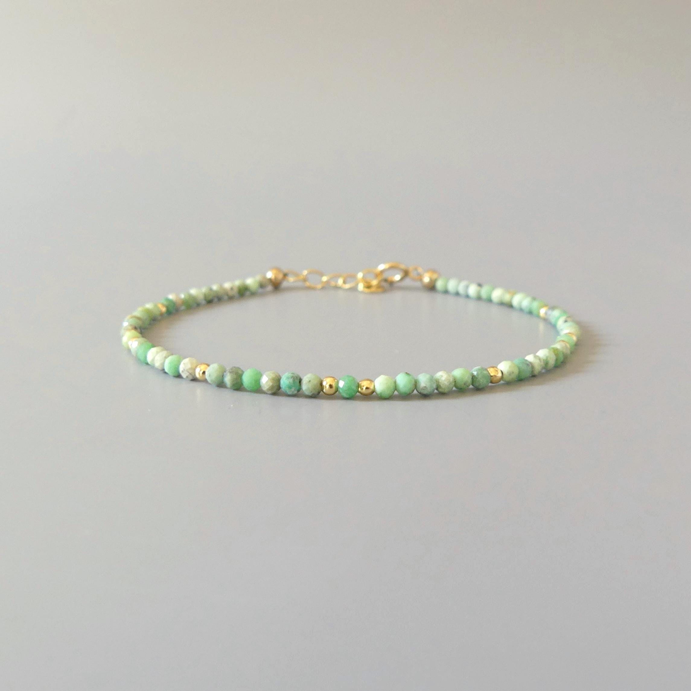 Tiny Variscite Bracelet Dainty Gemstone Beaded Bracelet Pastel Green Crystal Jewelry Minimalist Birthday Gift for Daughter Niece Mom Wife