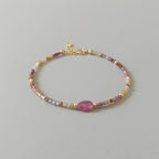 Tiny Pink Sapphire Bracelet Ruby Dainty Gemstone Beaded Bracelet Pink Jewelry Minimalist September Birthstone Birthday Gift Wife Daughter