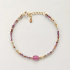 Tiny Pink Sapphire Bracelet Ruby Dainty Gemstone Beaded Bracelet Pink Jewelry Minimalist September Birthstone Birthday Gift Wife Daughter